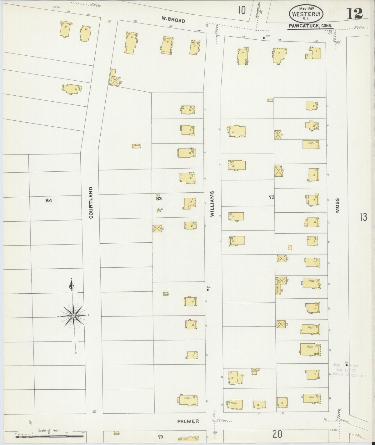 Sanborn Fire Insurance Map from Westerly, Washington County, Rhode Island (1907), Sheet #0012 - Historic Sanborn Fire Insurance Map Print, vintage old map wall art, antique decor, genealogy gift, Rhode Island Rhode Island map