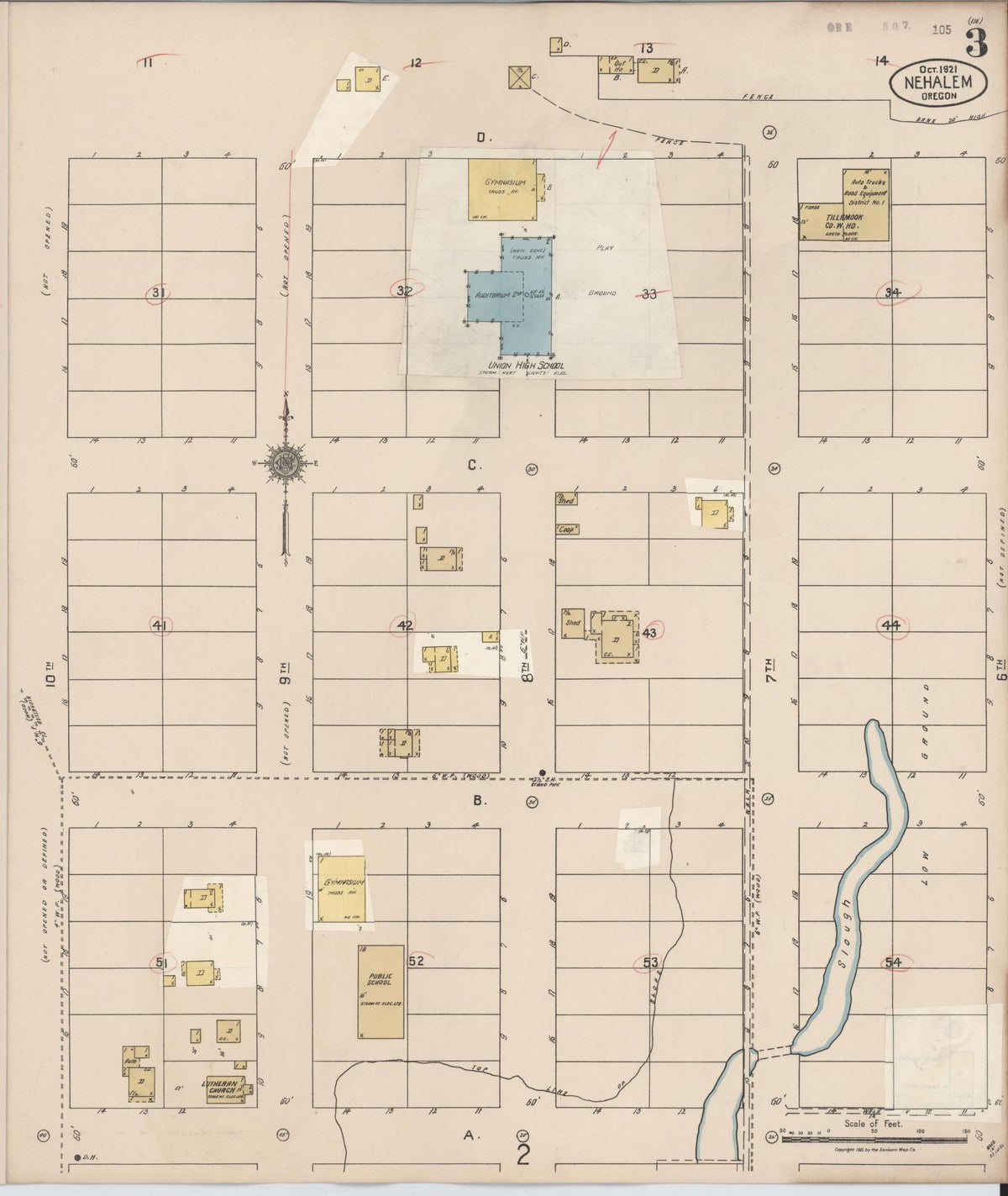 Sanborn Fire Insurance Map from Nehalem, Tillamook County, Oregon (1931), Sheet #0003 - Historic Sanborn Fire Insurance Map Print, vintage old map wall art, antique decor, genealogy gift, Oregon Oregon map
