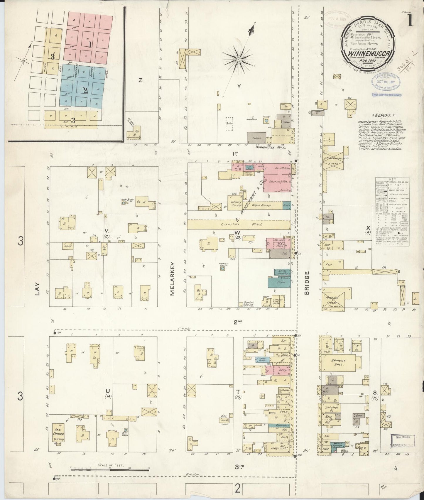 Sanborn Fire Insurance Map from Winnemucca, Humboldt County, Nevada. (1897) – Historic Sanborn Fire Insurance Map Print