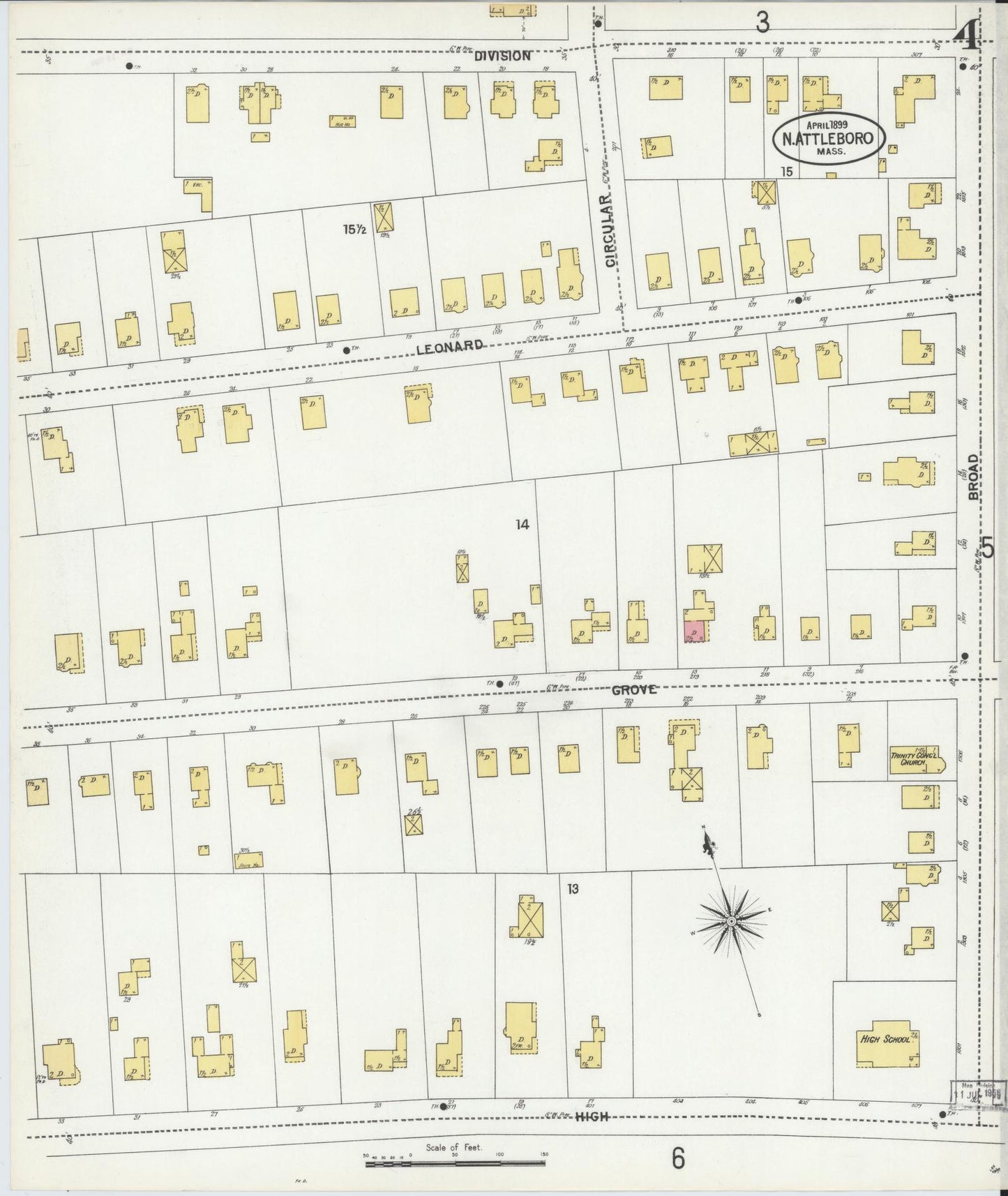 Sanborn Fire Insurance Map from North Attleborough, Bristol County, Massachusetts (1899), Sheet #0004 - Historic Sanborn Fire Insurance Map Print, vintage old map wall art, antique decor, genealogy gift, Massachusetts Massachusetts map