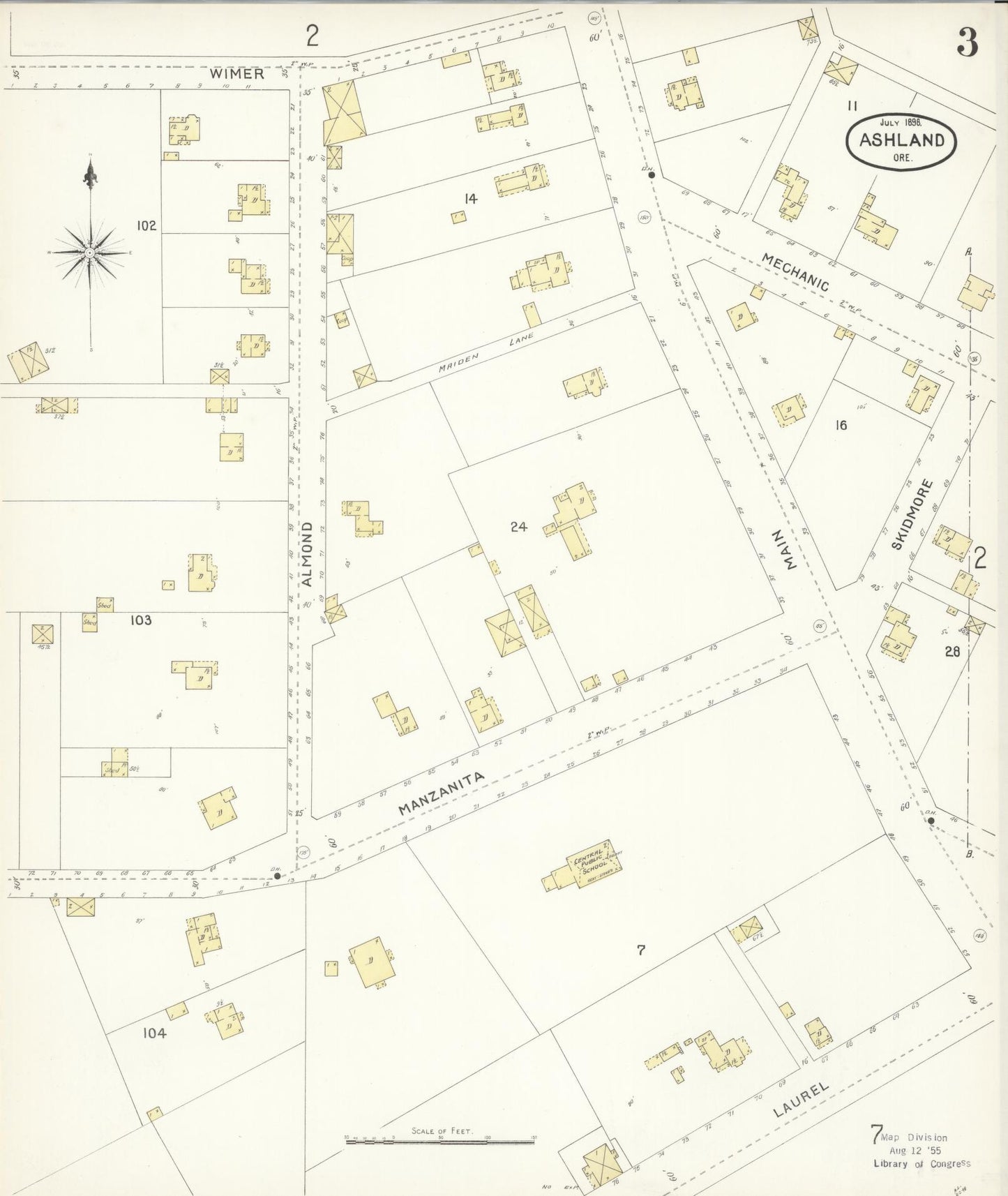 Sanborn Fire Insurance Map from Ashland, Jackson County, Oregon (1898), Sheet #0003 - Historic Sanborn Fire Insurance Map Print, vintage old map wall art, antique decor, genealogy gift, Oregon Oregon map