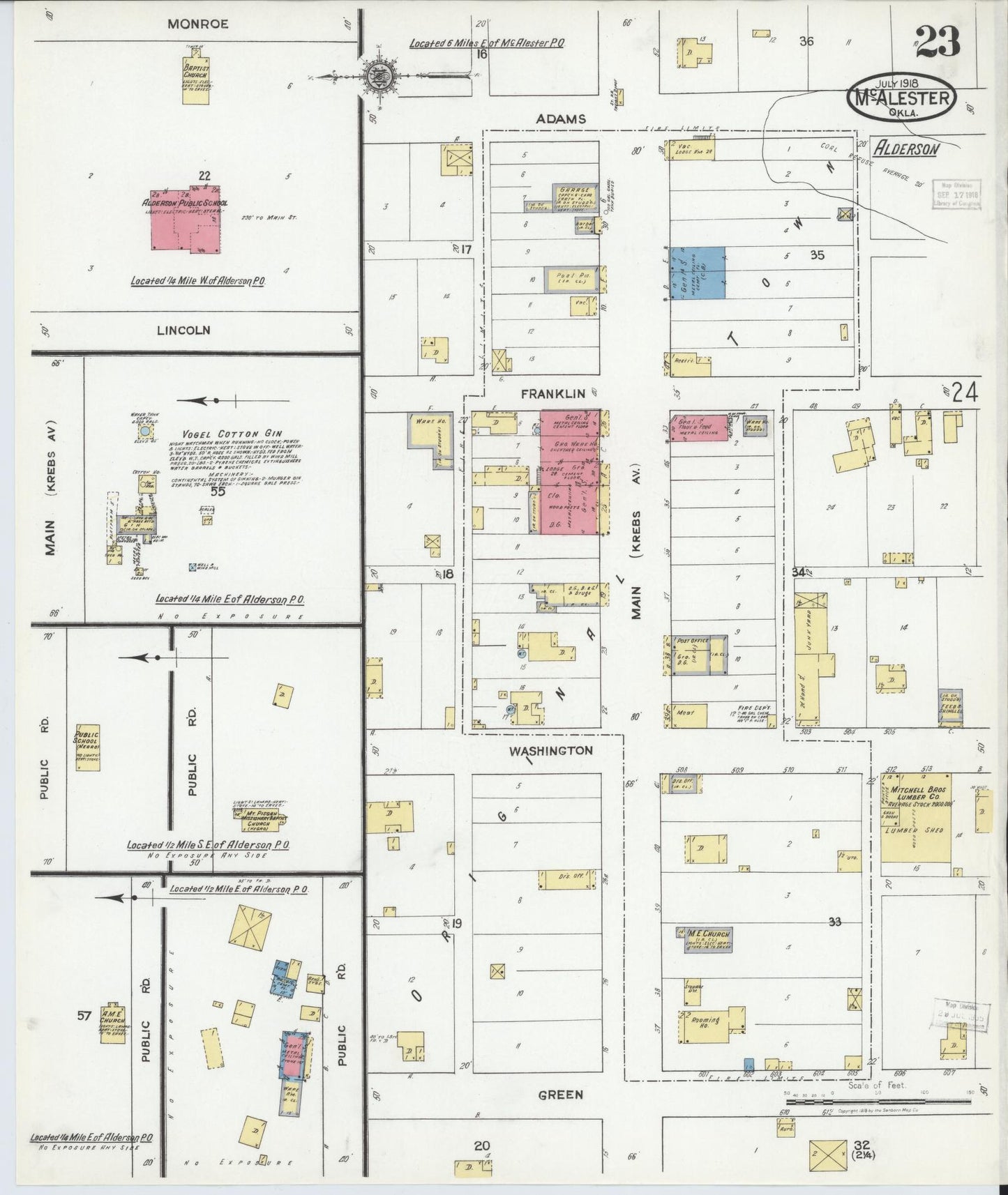 Sanborn Fire Insurance Map from McAlester, Pittsburg County, Oklahoma (1918), Sheet #0023 - Historic Sanborn Fire Insurance Map Print, vintage old map wall art, antique decor, genealogy gift, Oklahoma Oklahoma map