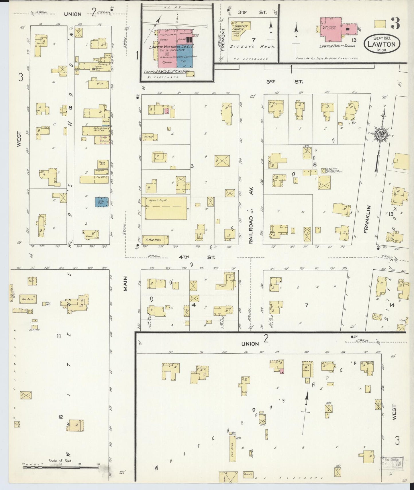 Sanborn Fire Insurance Map from Lawton, Van Buren County, Michigan (1913), Sheet #0003 - Complete Map Set gallery image, historic Sanborn map, vintage wall art, Michigan Michigan