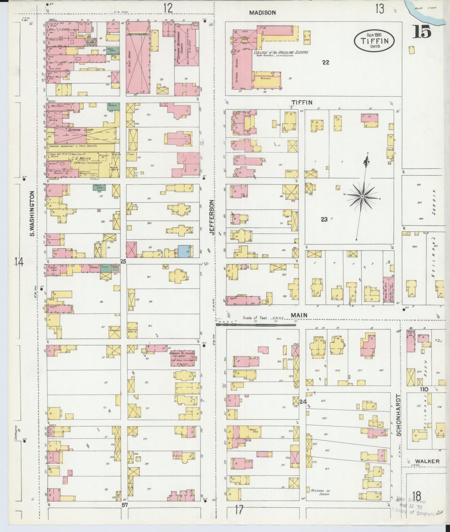 Sanborn Fire Insurance Map from Tiffin, Seneca County, Ohio (1901), Sheet #0015 - Historic Sanborn Fire Insurance Map Print, vintage old map wall art, antique decor, genealogy gift, Ohio Ohio map