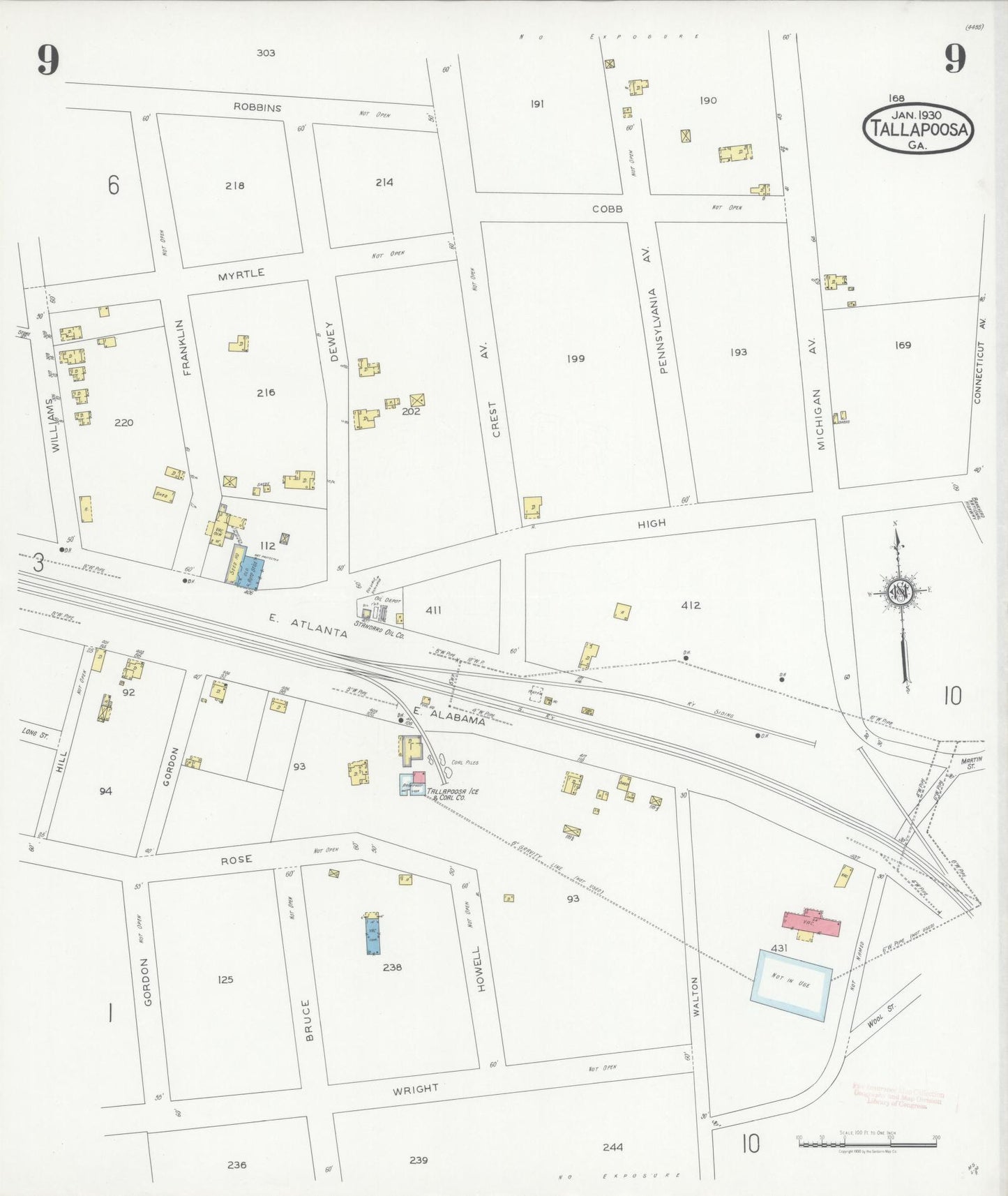 Sanborn Fire Insurance Map from Tallapoosa, Haralson County, Georgia (1930), Sheet #0009 - Historic Sanborn Fire Insurance Map Print, vintage old map wall art, antique decor, genealogy gift, Georgia Georgia map