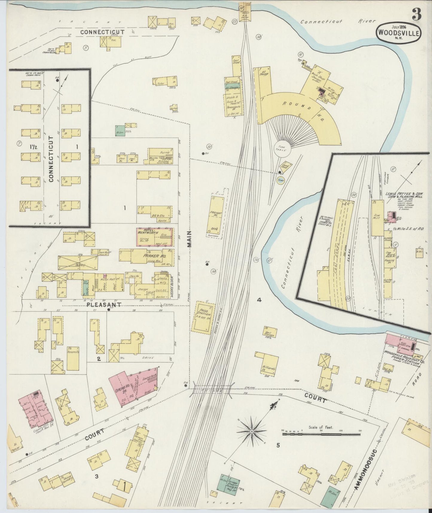 Sanborn Fire Insurance Map from Woodsville, Grafton County, New Hampshire (1896), Sheet #0003 - Complete Map Set gallery image, historic Sanborn map, vintage wall art, New Hampshire New Hampshire