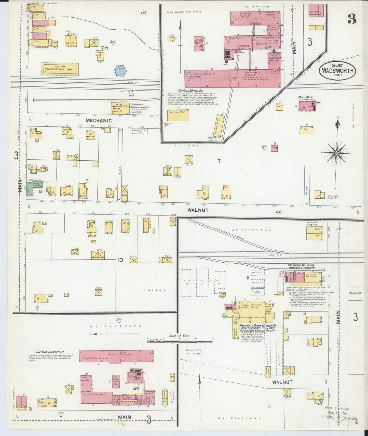 Sanborn Fire Insurance Map from Wadsworth, Medina County, Ohio (1901), Sheet #0003 - Historic Sanborn Fire Insurance Map Print, vintage old map wall art, antique decor, genealogy gift, Ohio Ohio map