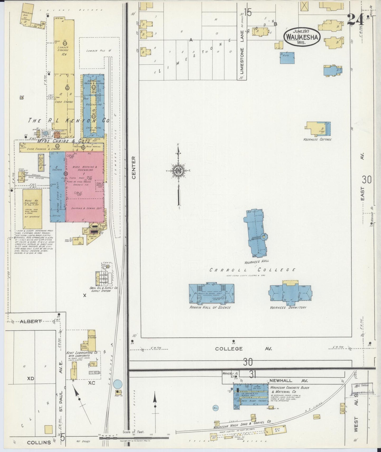 Sanborn Fire Insurance Map from Waukesha, Waukesha County, Wisconsin (1917), Sheet #0024 - Historic Sanborn Fire Insurance Map Print, vintage old map wall art, antique decor, genealogy gift, Wisconsin Wisconsin map