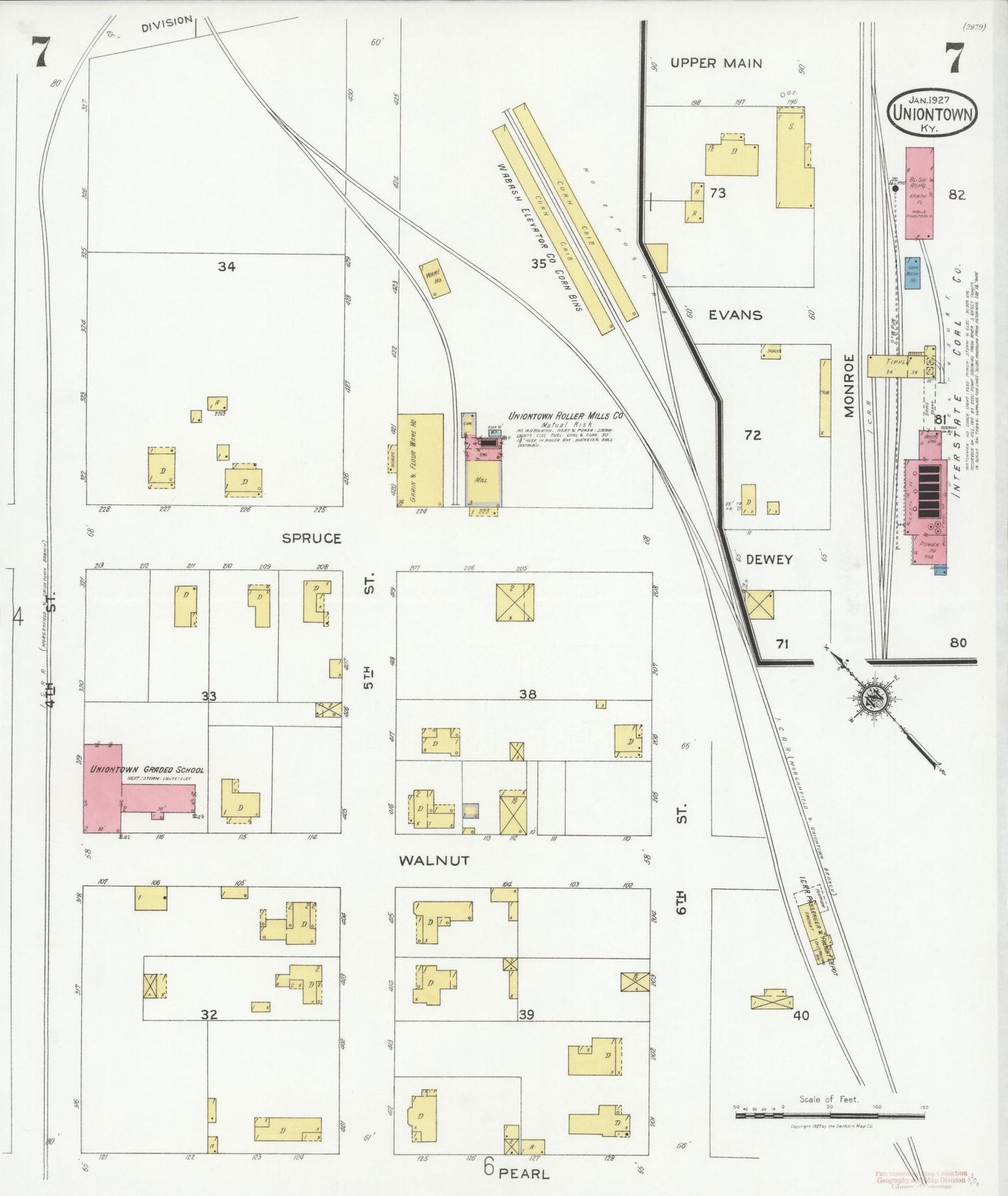 Sanborn Fire Insurance Map from Uniontown, Union County, Kentucky (1927), Sheet #0007 - Historic Sanborn Fire Insurance Map Print, vintage old map wall art, antique decor, genealogy gift, Kentucky Kentucky map