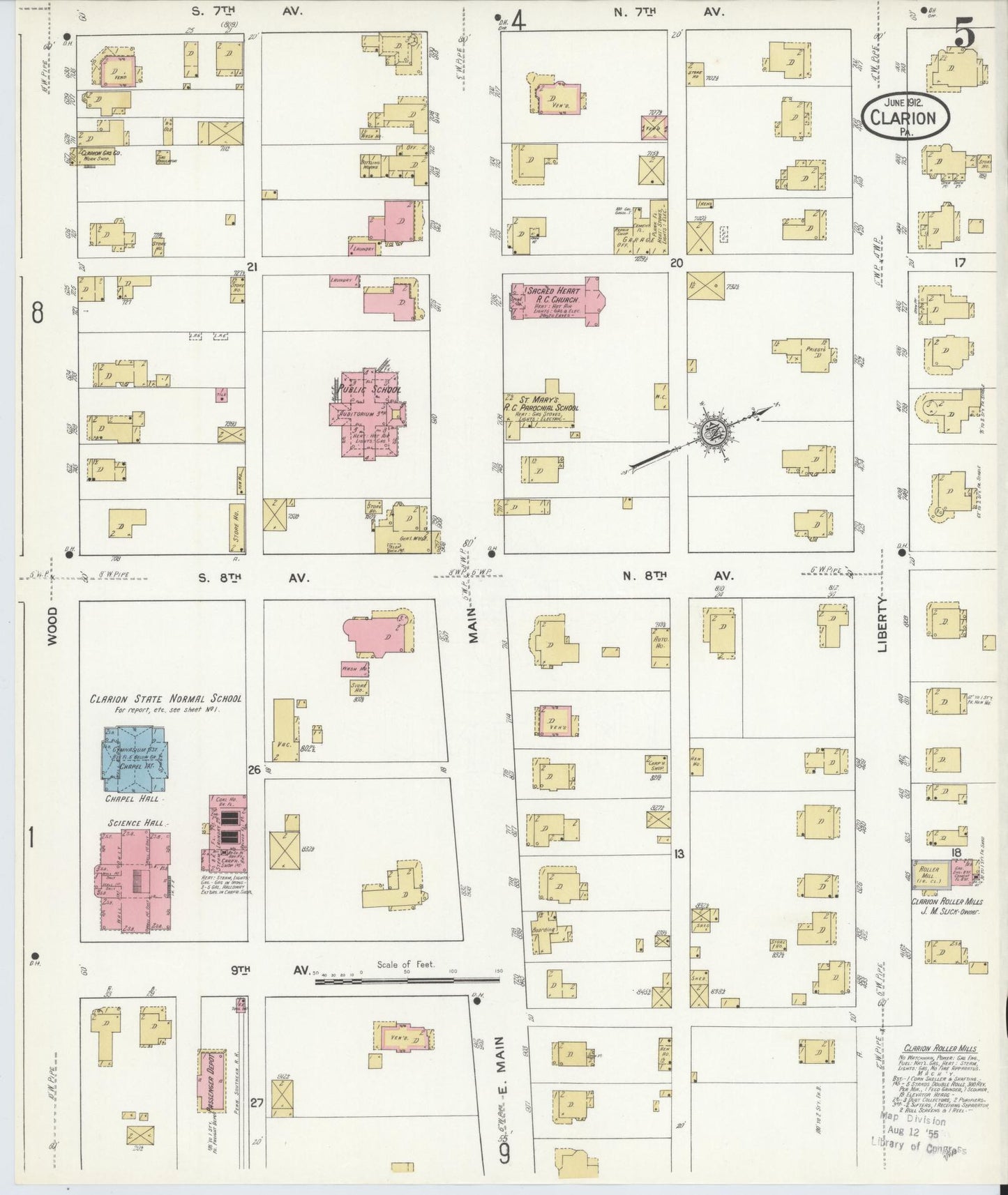 Sanborn Fire Insurance Map from Clarion, Clarion County, Pennsylvania (1912), Sheet #0005 - Historic Sanborn Fire Insurance Map Print, vintage old map wall art, antique decor, genealogy gift, Pennsylvania Pennsylvania map