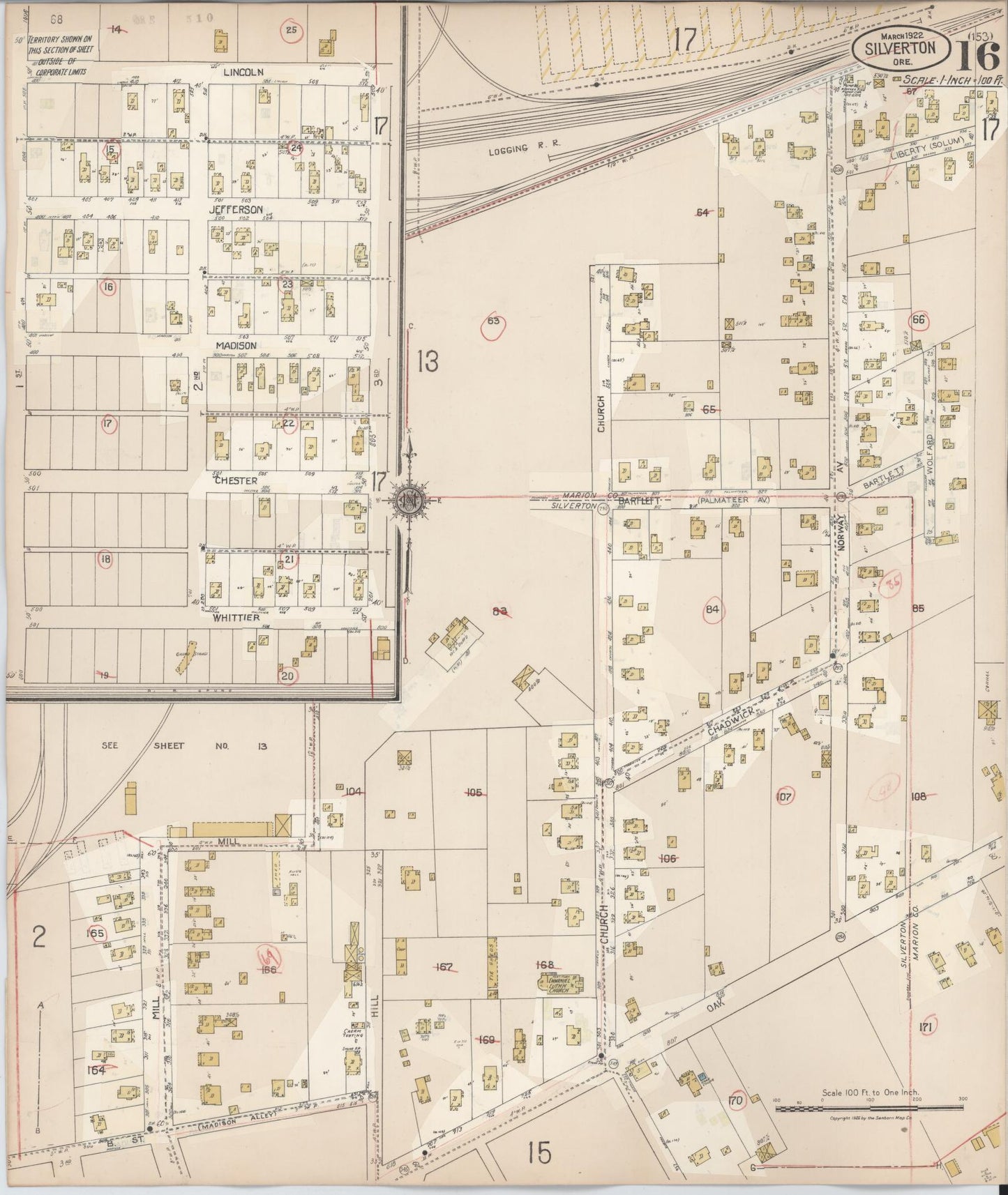 Sanborn Fire Insurance Map from Silverton, Marion County, Oregon (1939), Sheet #0016 - Historic Sanborn Fire Insurance Map Print, vintage old map wall art, antique decor, genealogy gift, Oregon Oregon map