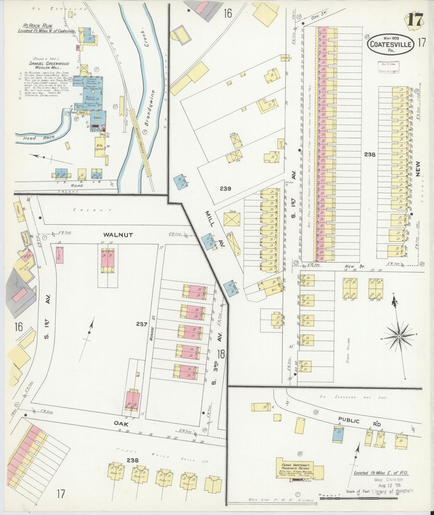 Sanborn Fire Insurance Map from Coatesville, Chester County, Pennsylvania (1909), Sheet #0017 - Historic Sanborn Fire Insurance Map Print, vintage old map wall art, antique decor, genealogy gift, Pennsylvania Pennsylvania map