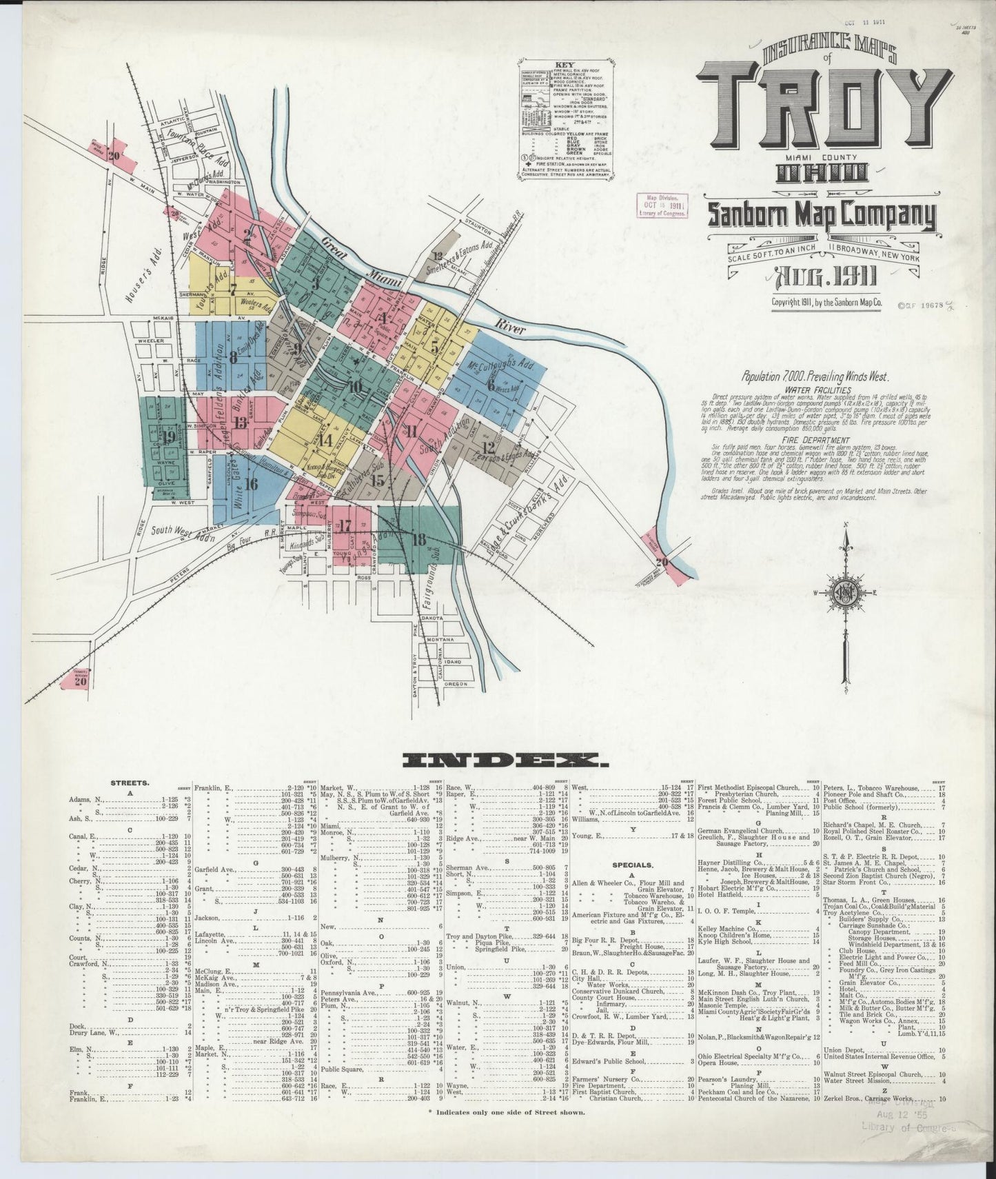 Sanborn Fire Insurance Map from Troy, Miami County, Ohio (1911), Sheet #0001 - Historic Sanborn Fire Insurance Map Print, vintage old map wall art, antique decor, genealogy gift, Ohio Ohio map