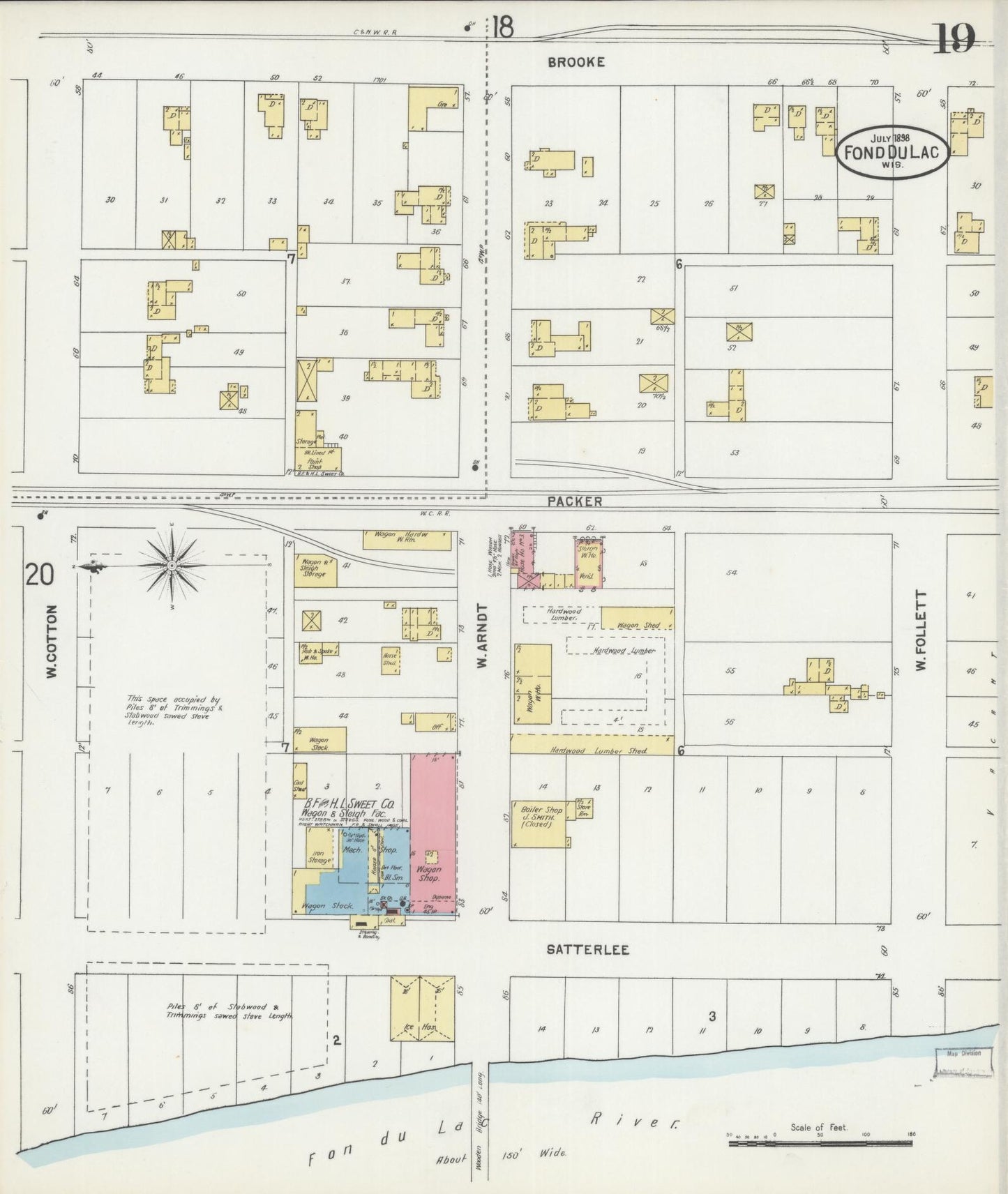 Sanborn Fire Insurance Map from Fond du Lac, Fond du Lac County, Wisconsin (1898), Sheet #0019 - Historic Sanborn Fire Insurance Map Print, vintage old map wall art, antique decor, genealogy gift, Wisconsin Wisconsin map