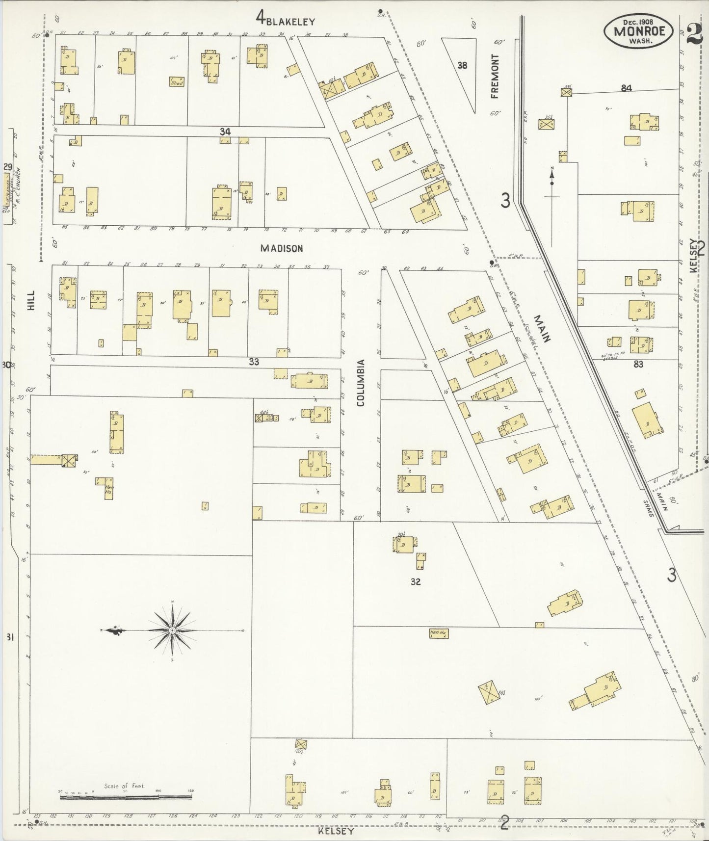 Sanborn Fire Insurance Map from Monroe, Snohomish County, Washington (1908), Sheet #0002 - Historic Sanborn Fire Insurance Map Print, vintage old map wall art, antique decor, genealogy gift, Washington Washington map