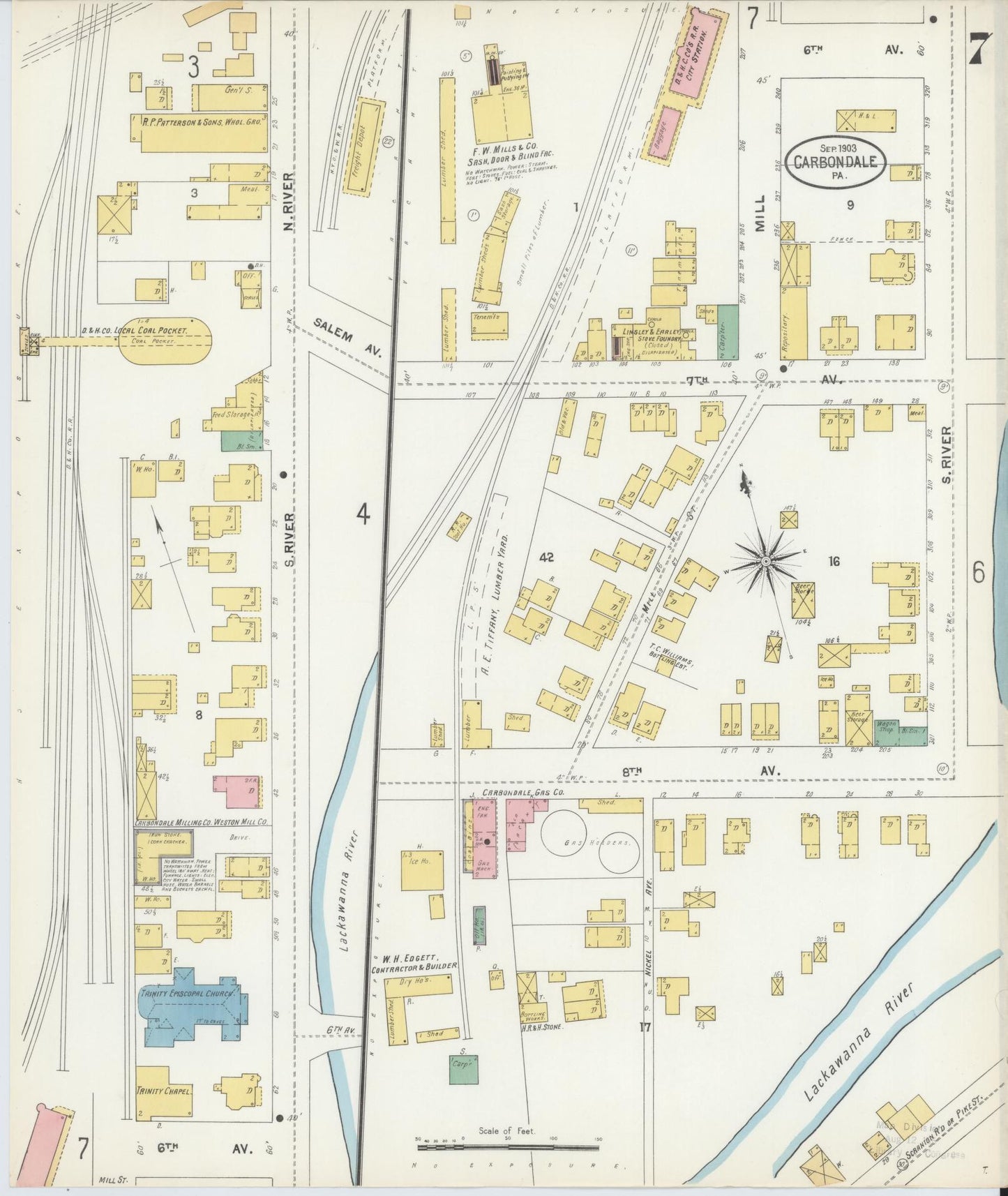 Sanborn Fire Insurance Map from Carbondale, Lackawanna County, Pennsylvania (1903), Sheet #0007 - Historic Sanborn Fire Insurance Map Print, vintage old map wall art, antique decor, genealogy gift, Pennsylvania Pennsylvania map