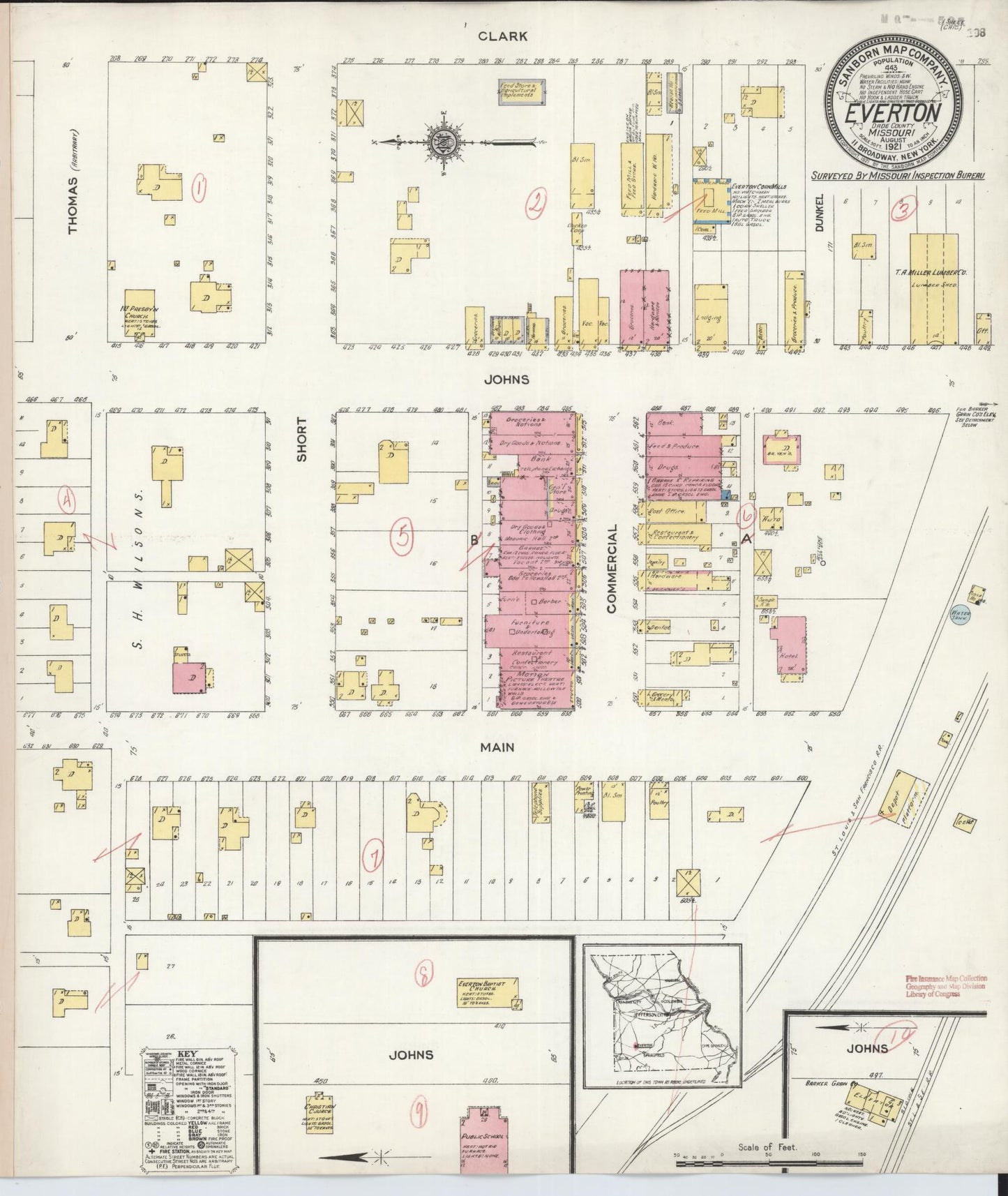 Sanborn Fire Insurance Map from Everton, Dade County, Missouri (1921), Sheet #0001 - Historic Sanborn Fire Insurance Map Print, vintage old map wall art, antique decor, genealogy gift, Missouri Missouri map