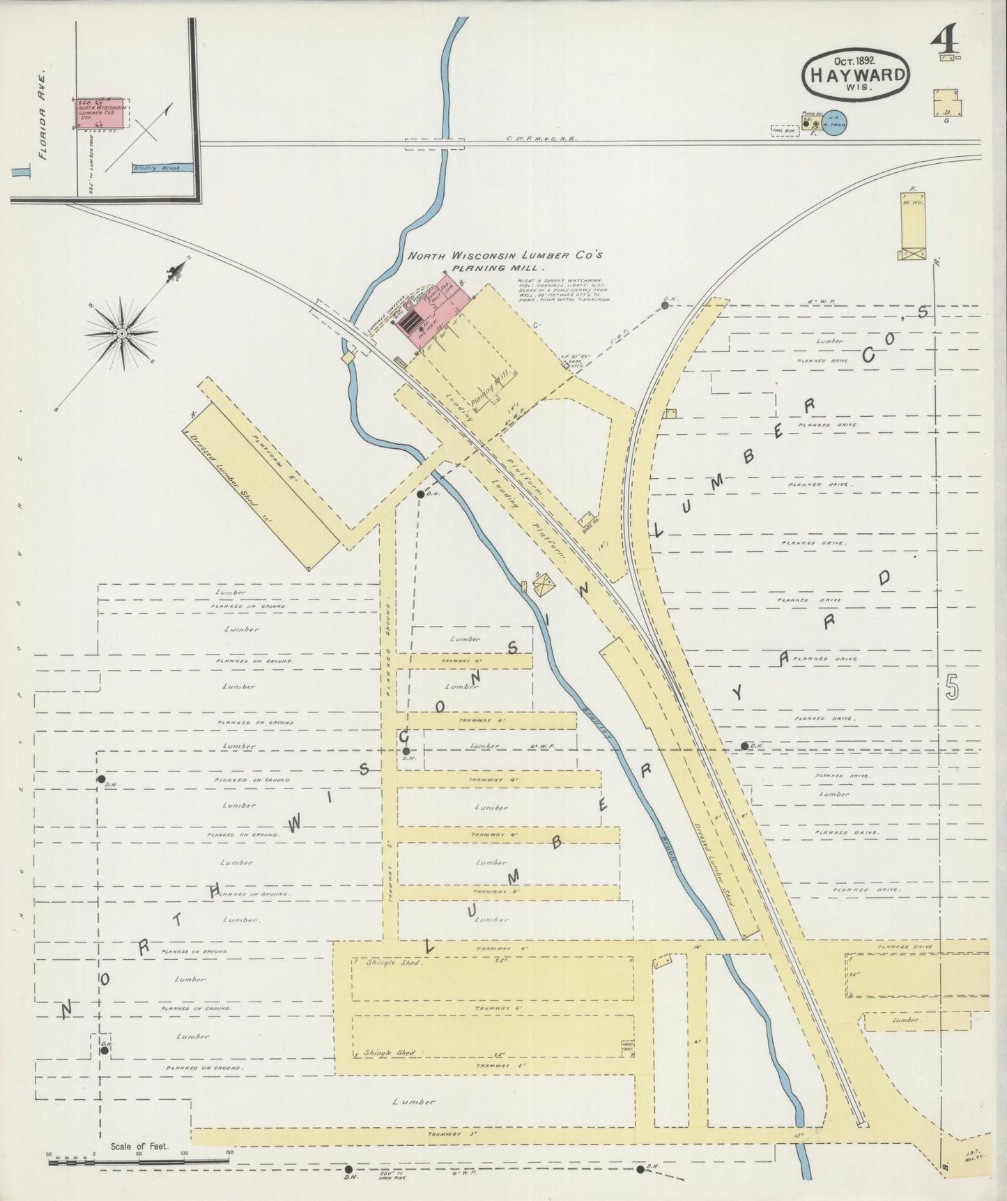 Sanborn Fire Insurance Map from Hayward, Sawyer County, Wisconsin (1892), Sheet #0004 - Historic Sanborn Fire Insurance Map Print, vintage old map wall art, antique decor, genealogy gift, Wisconsin Wisconsin map