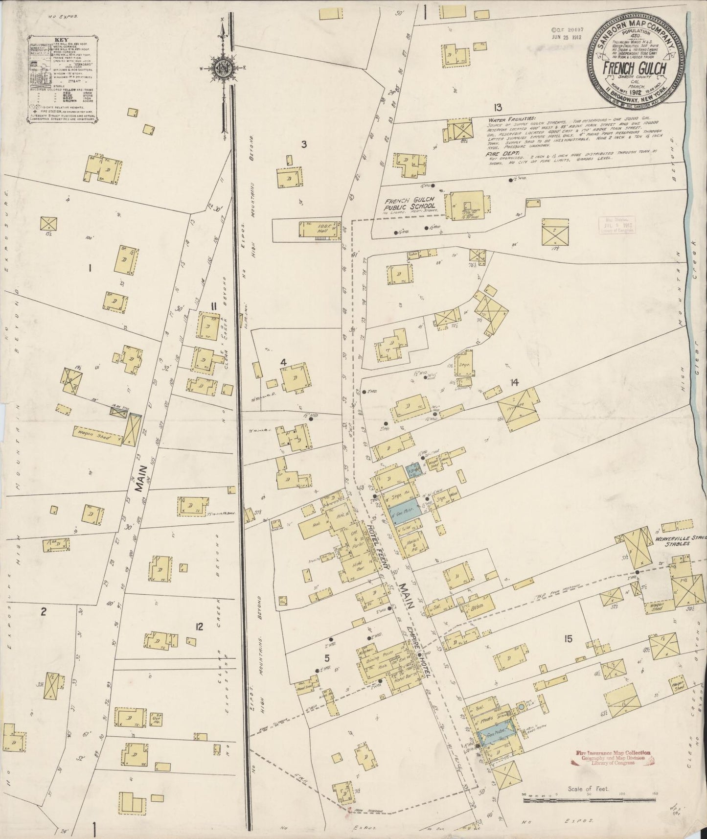 Sanborn Fire Insurance Map from French Gulch, Shasta County, California (1912), Sheet #0001 - Historic Sanborn Fire Insurance Map Print, vintage old map wall art, antique decor, genealogy gift, California California map