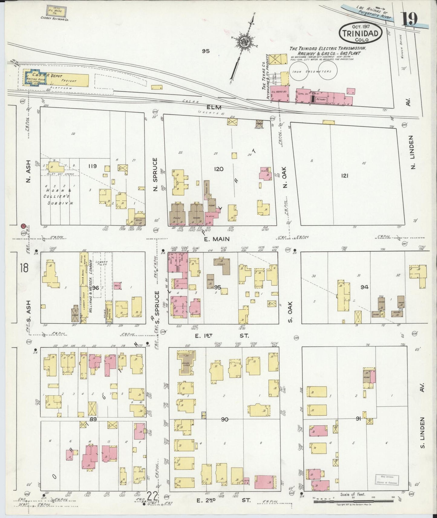 Sanborn Fire Insurance Map from Trinidad, Las Animas County, Colorado (1917), Sheet #0019 - Historic Sanborn Fire Insurance Map Print, vintage old map wall art, antique decor, genealogy gift, Colorado Colorado map