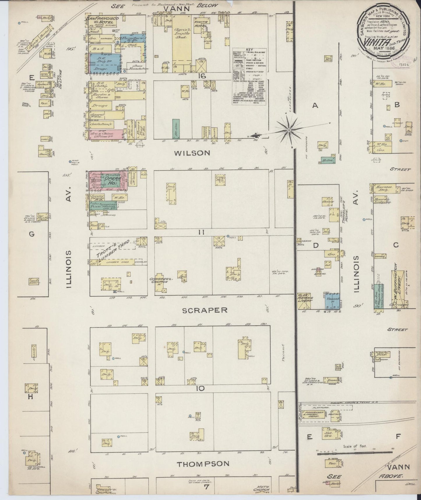 Sanborn Fire Insurance Map from Vinita, Craig County, Oklahoma (1886), Sheet #0001 - Historic Sanborn Fire Insurance Map Print, vintage old map wall art, antique decor, genealogy gift, Oklahoma Oklahoma map