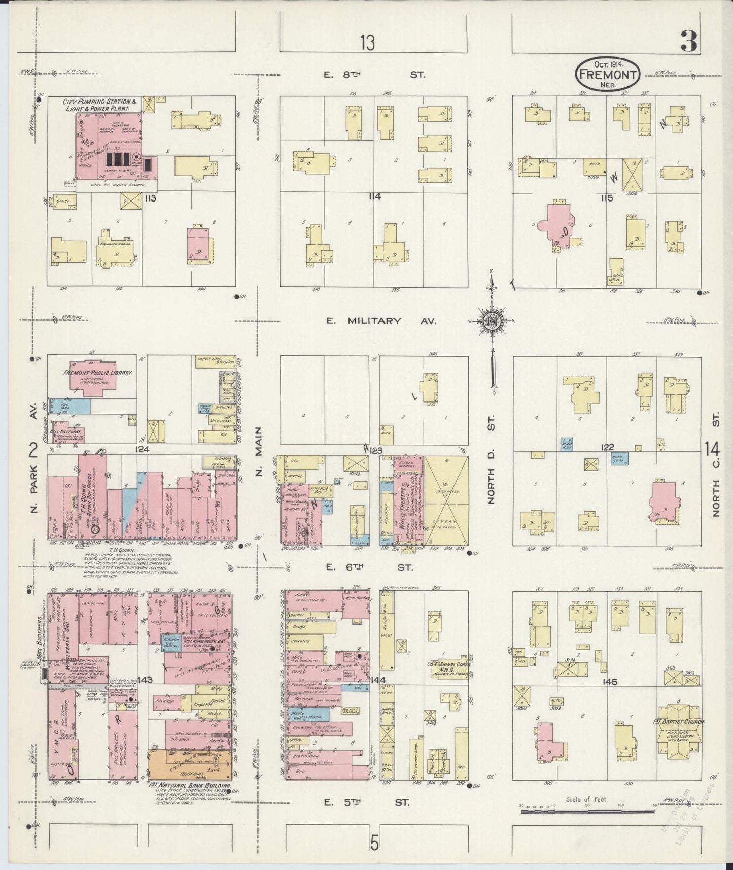 Sanborn Fire Insurance Map from Fremont, Dodge County, Nebraska (1914), Sheet #0003 - Historic Sanborn Fire Insurance Map Print, vintage old map wall art, antique decor, genealogy gift, Nebraska Nebraska map