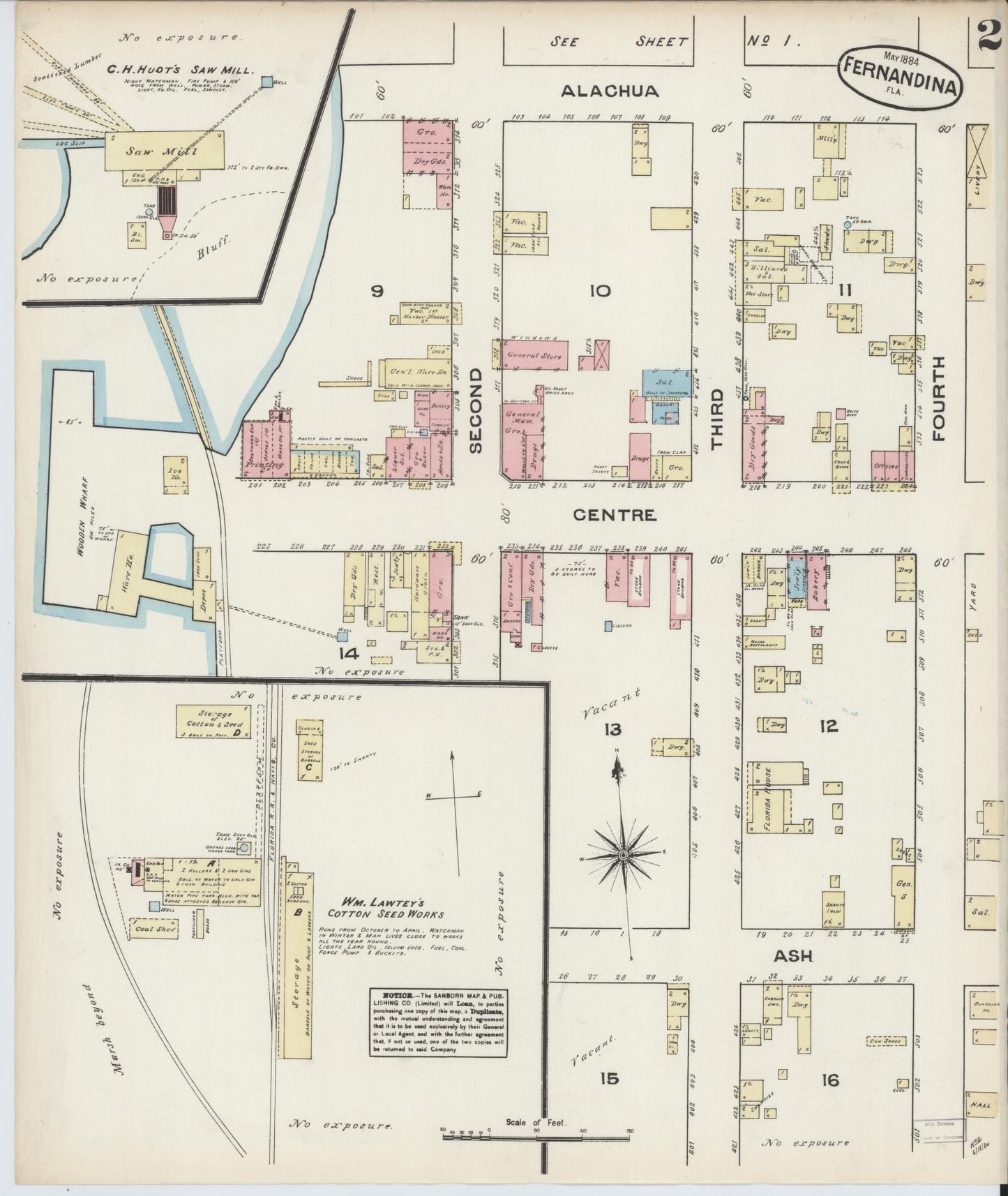 Sanborn Fire Insurance Map from Fernandina, Nassau County, Florida (1884), Sheet #0002 - Complete Map Set gallery image, historic Sanborn map, vintage wall art, Florida Florida