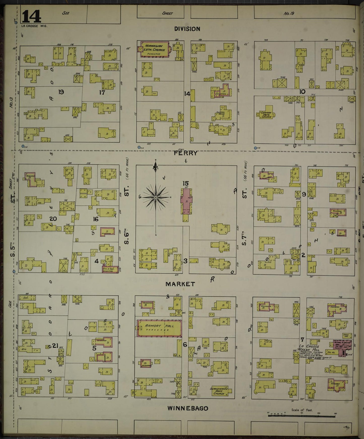 Sanborn Fire Insurance Map from La Crosse, La Crosse County, Wisconsin (1891), Sheet #0014 - Historic Sanborn Fire Insurance Map Print, vintage old map wall art, antique decor, genealogy gift, Wisconsin Wisconsin map