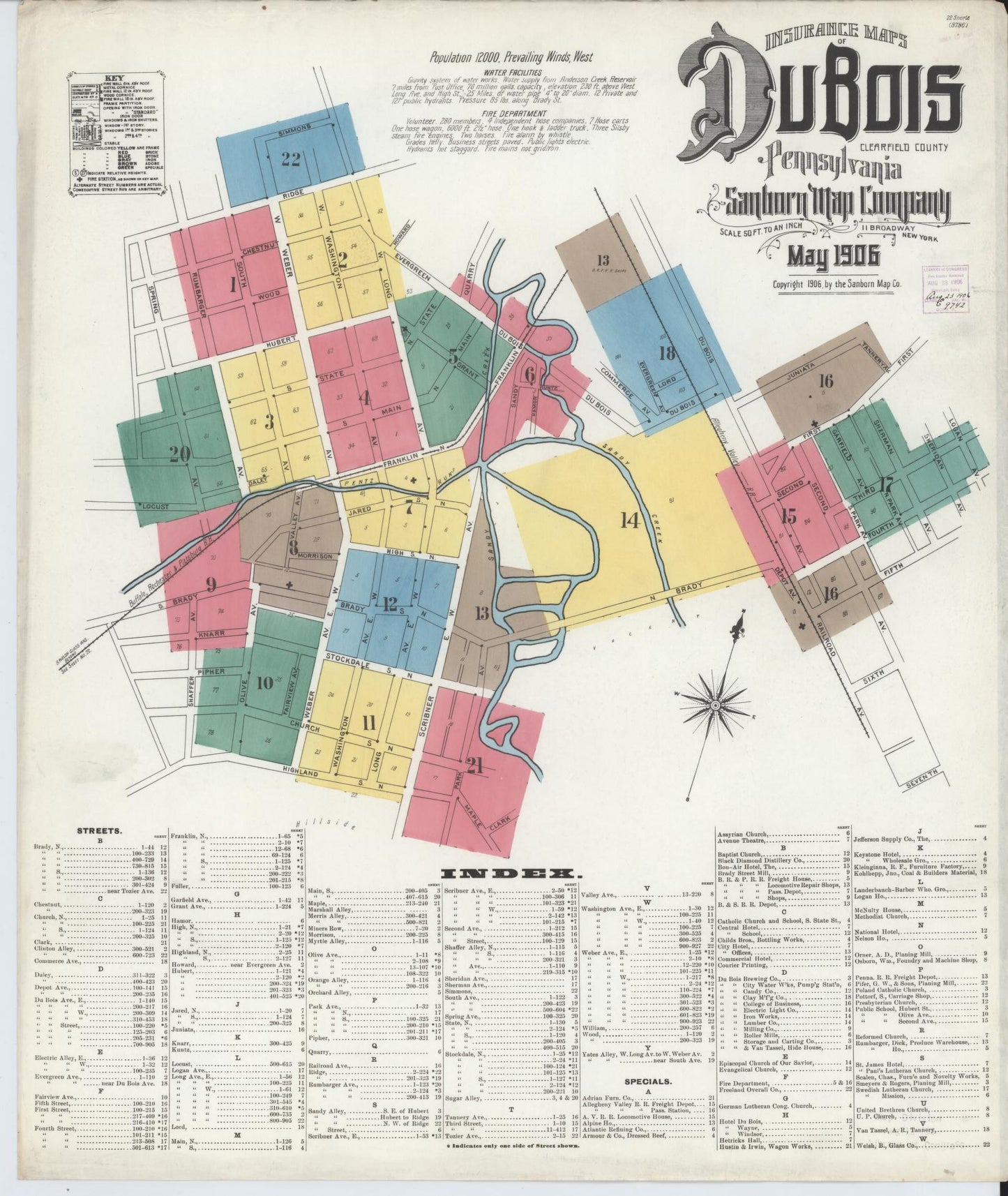Sanborn Fire Insurance Map from Du Bois, Clearfield County, Pennsylvania (1906), Sheet #0001 - Historic Sanborn Fire Insurance Map Print, vintage old map wall art, antique decor, genealogy gift, Pennsylvania Pennsylvania map
