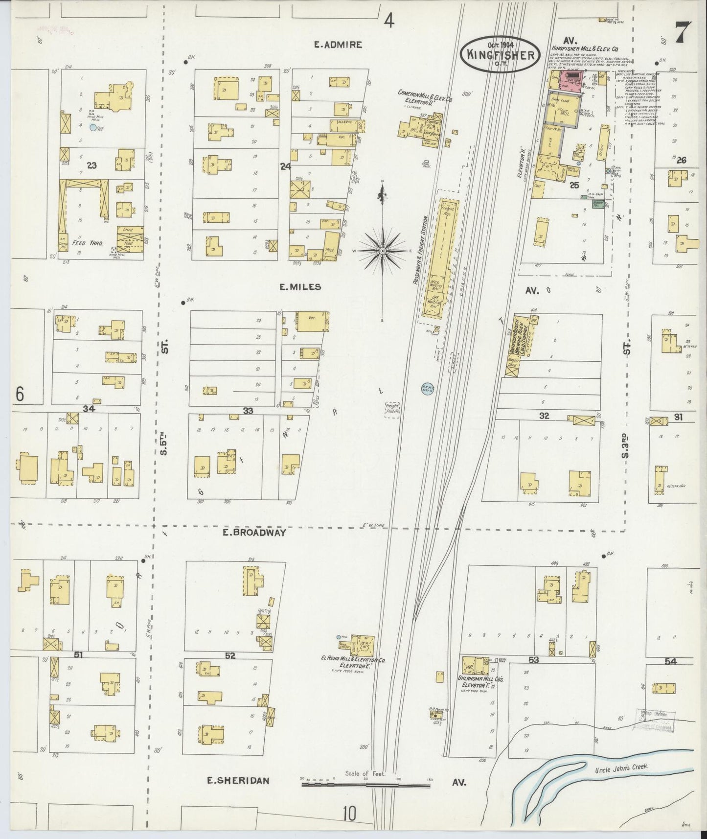 Sanborn Fire Insurance Map from Kingfisher, Kingfisher County, Oklahoma (1904), Sheet #0007 - Historic Sanborn Fire Insurance Map Print, vintage old map wall art, antique decor, genealogy gift, Oklahoma Oklahoma map