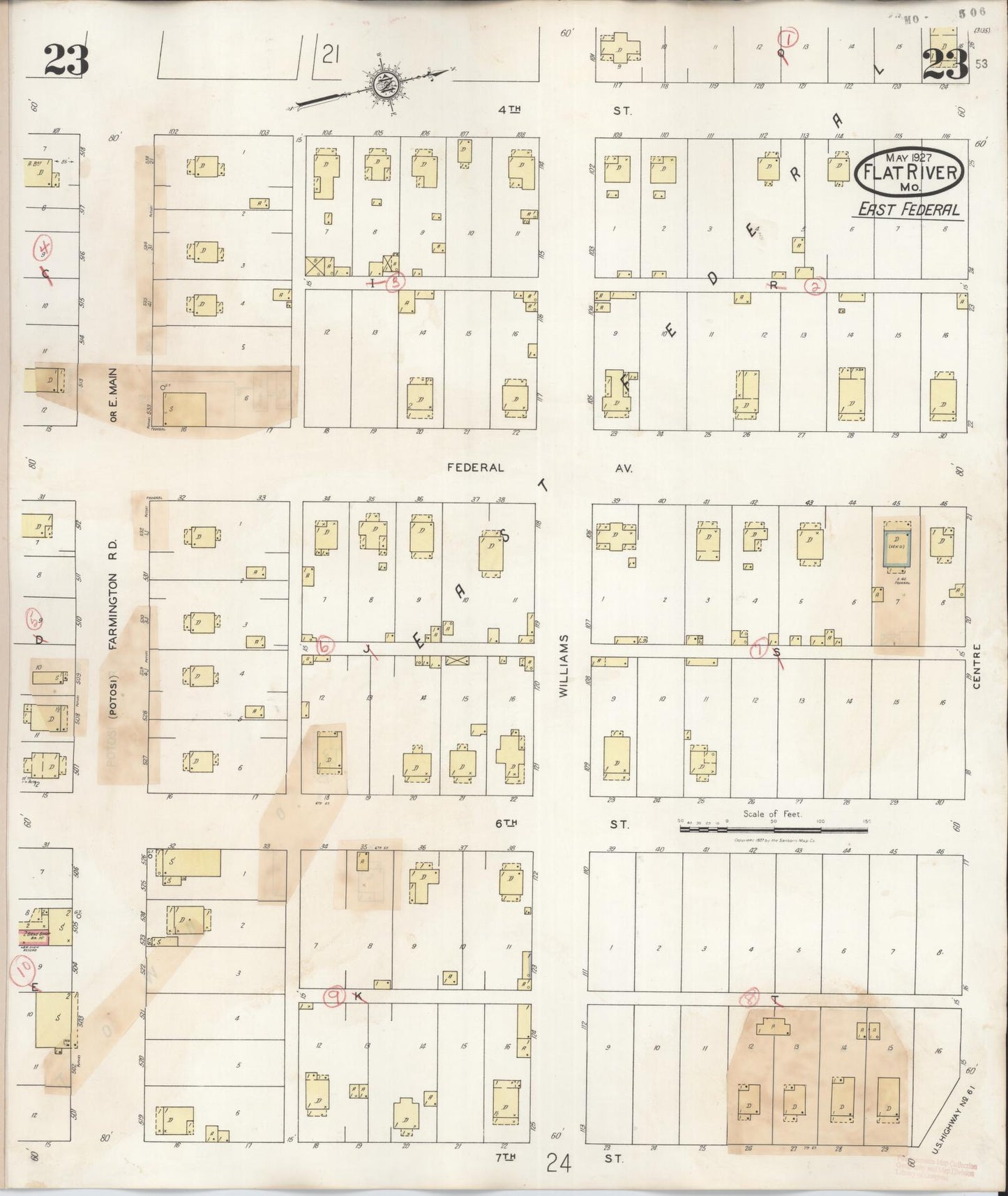 Sanborn Fire Insurance Map from Flat River, Saint Francois County, Missouri (1938), Sheet #0023 - Historic Sanborn Fire Insurance Map Print, vintage old map wall art, antique decor, genealogy gift, Missouri Missouri map