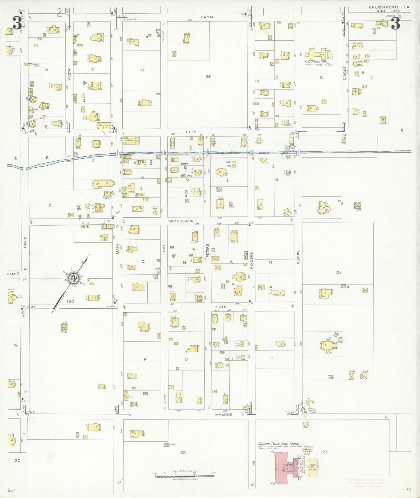 Sanborn Fire Insurance Map from Church Point, Acadia Parish, Louisiana (1935), Sheet #0003 - Complete Map Set gallery image, historic Sanborn map, vintage wall art, Louisiana Louisiana