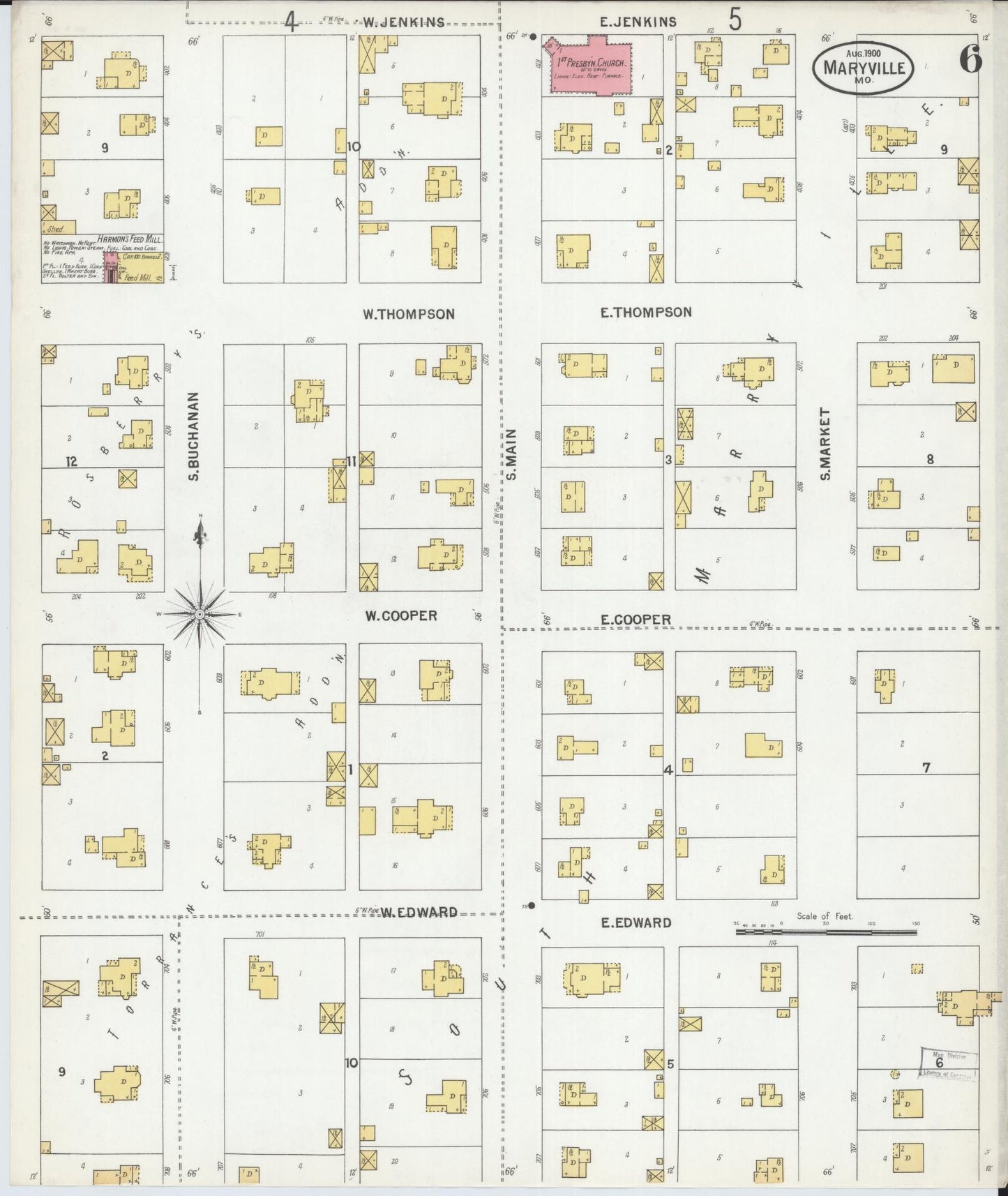 Sanborn Fire Insurance Map from Maryville, Nodaway County, Missouri (1900), Sheet #0006 - Complete Map Set gallery image, historic Sanborn map, vintage wall art, Missouri Missouri