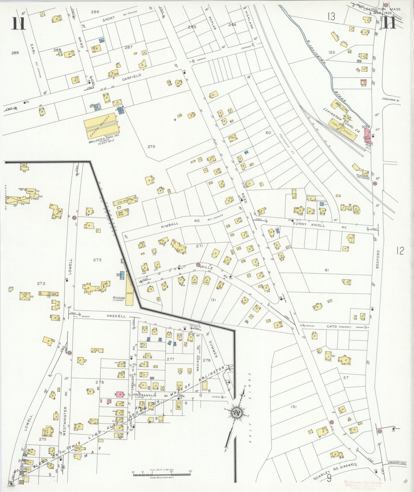 Sanborn Fire Insurance Map from Lexington, Middlesex County, Massachusetts (1935), Sheet #0011 - Historic Sanborn Fire Insurance Map Print, vintage old map wall art, antique decor, genealogy gift, Massachusetts Massachusetts map