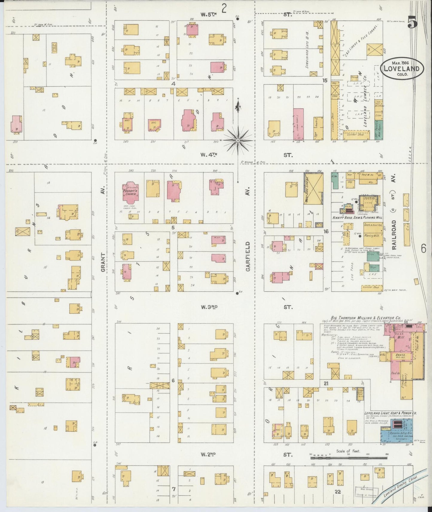 Sanborn Fire Insurance Map from Loveland, Larimer County, Colorado (1906), Sheet #0005 - Historic Sanborn Fire Insurance Map Print, vintage old map wall art, antique decor, genealogy gift, Colorado Colorado map