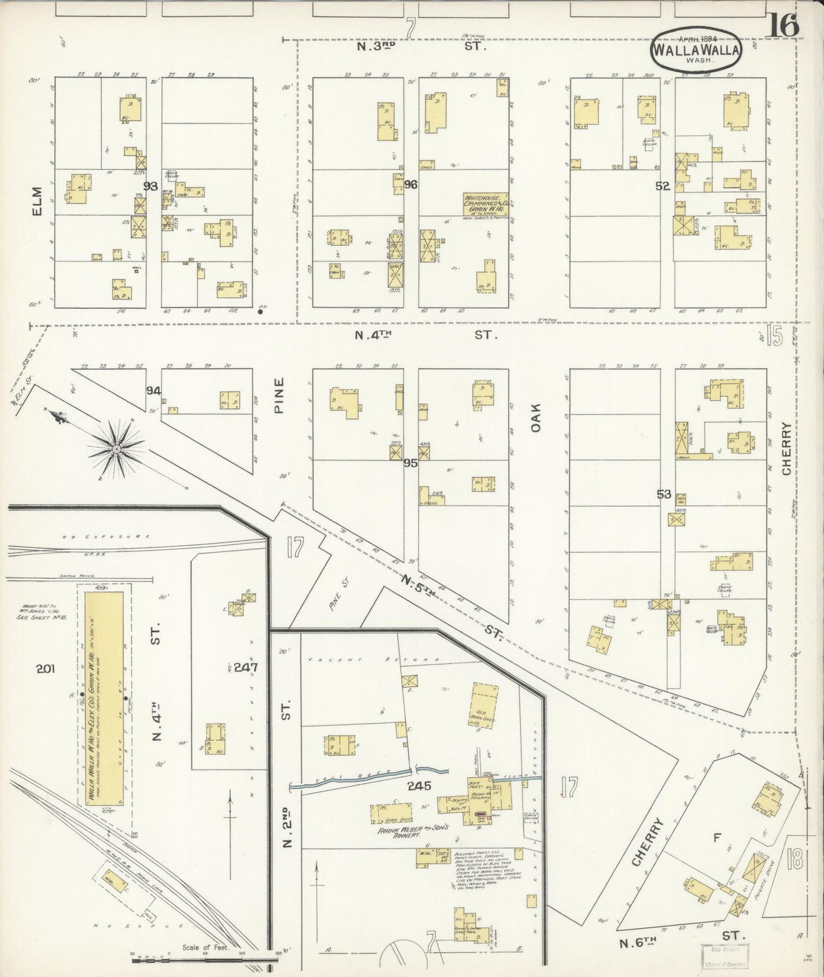 Sanborn Fire Insurance Map from Walla Walla, Walla Walla County, Washington (1894), Sheet #0016 - Historic Sanborn Fire Insurance Map Print, vintage old map wall art, antique decor, genealogy gift, Washington Washington map