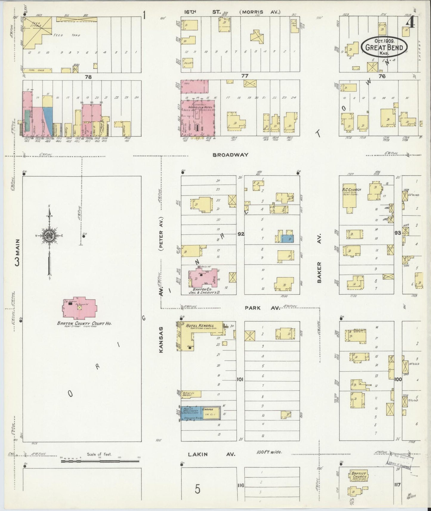 Sanborn Fire Insurance Map from Great Bend, Barton County, Kansas (1909), Sheet #0004 - Historic Sanborn Fire Insurance Map Print, vintage old map wall art, antique decor, genealogy gift, Kansas Kansas map