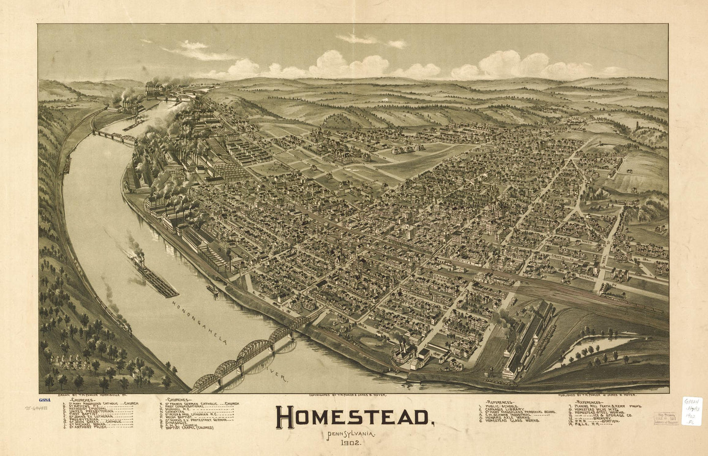 Homestead, Pennsylvania, 1902. (1902) – Historic Bird’s-Eye View Panorama Print