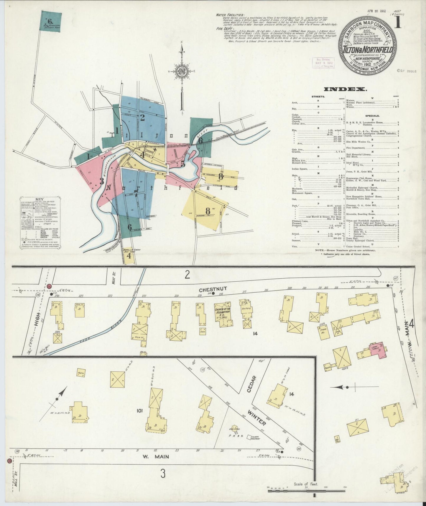 Sanborn Fire Insurance Map from Tilton, Belknap County, New Hampshire. (1912) – Historic Sanborn Fire Insurance Map Print