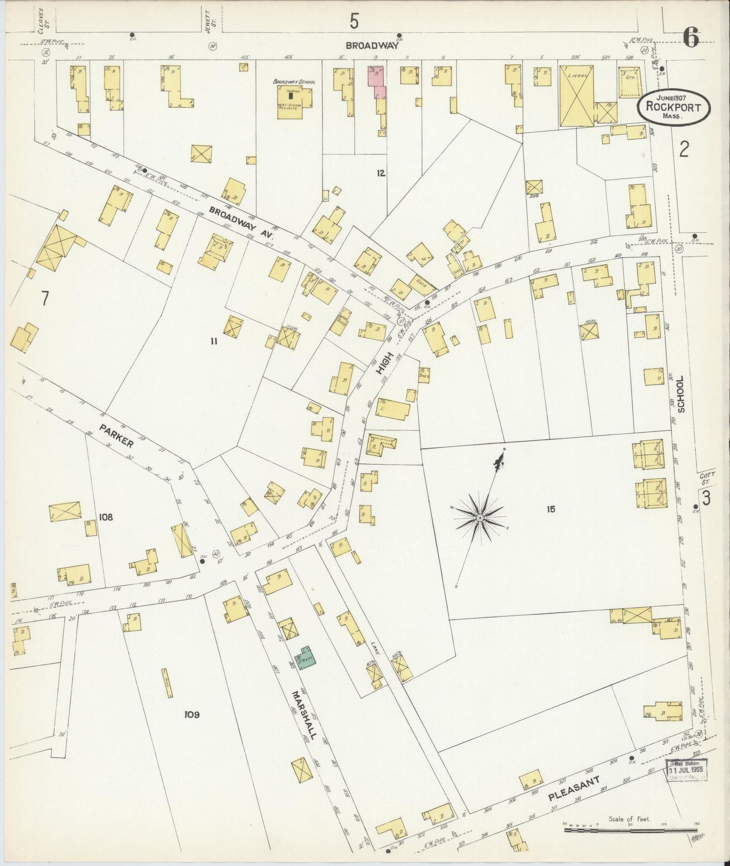 Sanborn Fire Insurance Map from Rockport, Essex County, Massachusetts (1907), Sheet #0006 - Historic Sanborn Fire Insurance Map Print, vintage old map wall art, antique decor, genealogy gift, Massachusetts Massachusetts map