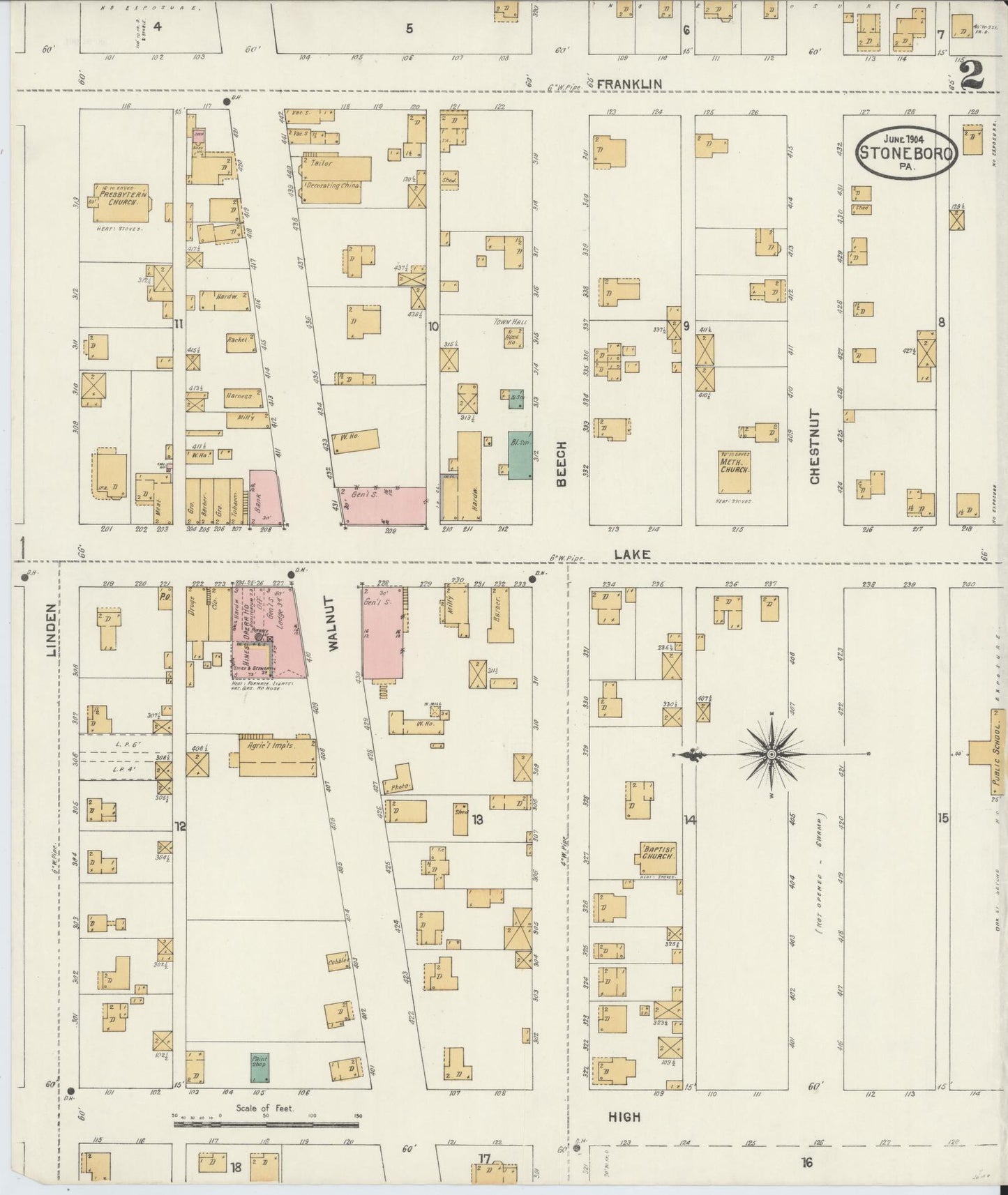 Sanborn Fire Insurance Map from Stoneboro, Mercer County, Pennsylvania (1904), Sheet #0002 - Complete Map Set gallery image, historic Sanborn map, vintage wall art, Pennsylvania Pennsylvania