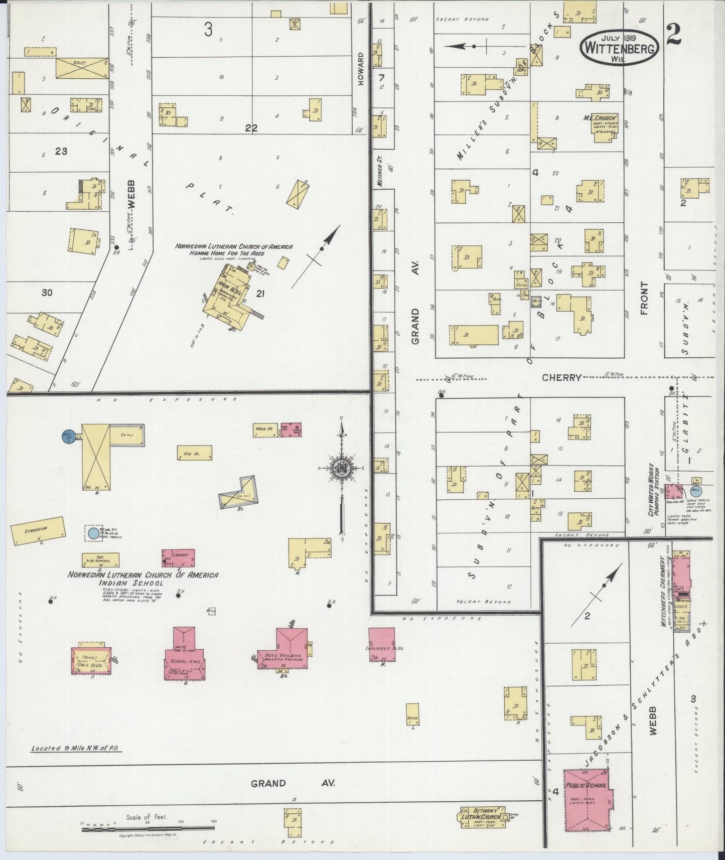 Sanborn Fire Insurance Map from Wittenberg, Shawano County, Wisconsin (1919), Sheet #0002 - Historic Sanborn Fire Insurance Map Print, vintage old map wall art, antique decor, genealogy gift, Wisconsin Wisconsin map