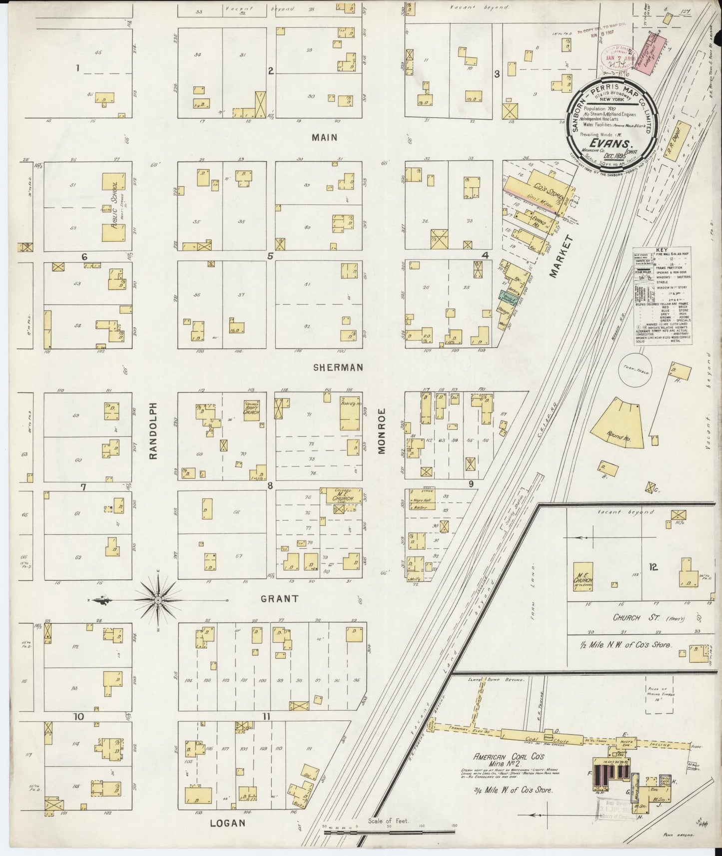 Sanborn Fire Insurance Map from Evans, Mahaska County, Iowa (1895), Sheet #0001 - Historic Sanborn Fire Insurance Map Print, vintage old map wall art