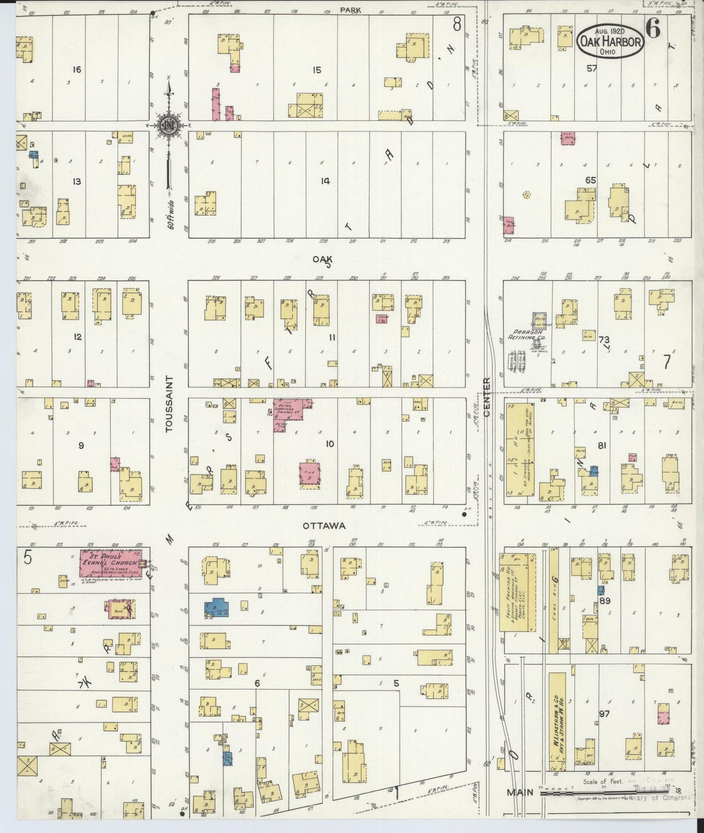 Sanborn Fire Insurance Map from Oak Harbor, Ottawa County, Ohio (1920), Sheet #0006 - Historic Sanborn Fire Insurance Map Print, vintage old map wall art, antique decor, genealogy gift, Ohio Ohio map