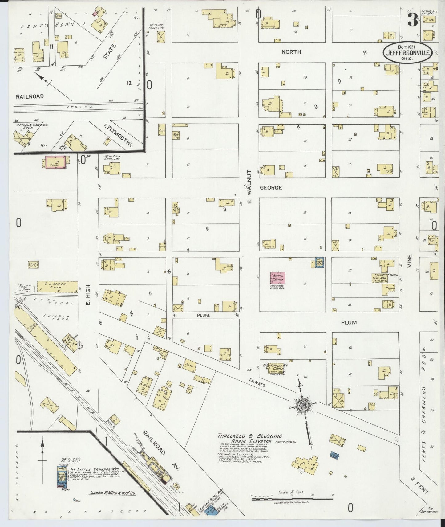 Sanborn Fire Insurance Map from Jeffersonville, Fayette County, Ohio (1921), Sheet #0003 - Complete Map Set gallery image, historic Sanborn map, vintage wall art, Ohio Ohio