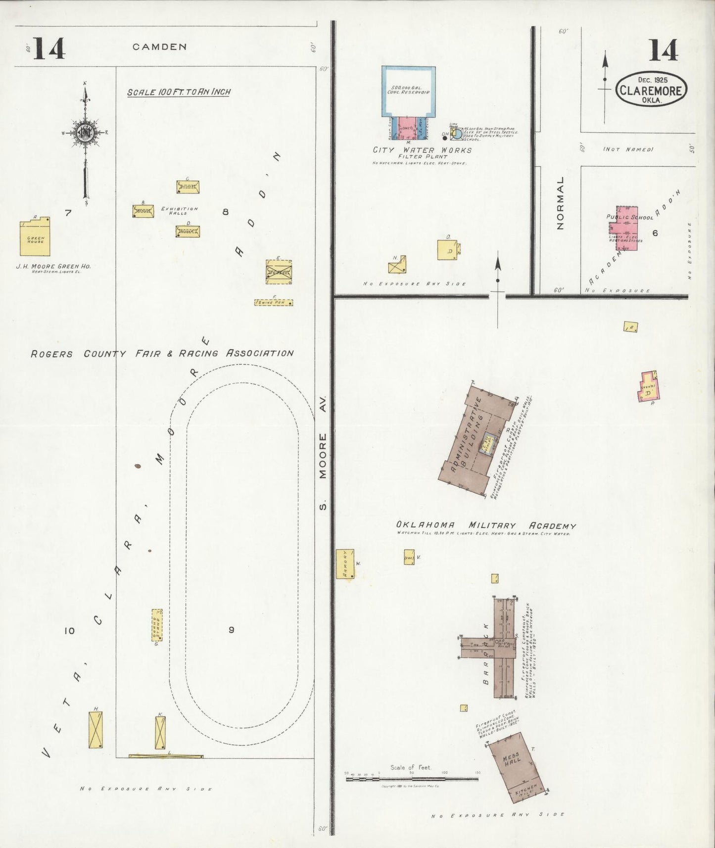 Sanborn Fire Insurance Map from Claremore, Rogers County, Oklahoma (1925), Sheet #0014 - Historic Sanborn Fire Insurance Map Print, vintage old map wall art, antique decor, genealogy gift, Oklahoma Oklahoma map