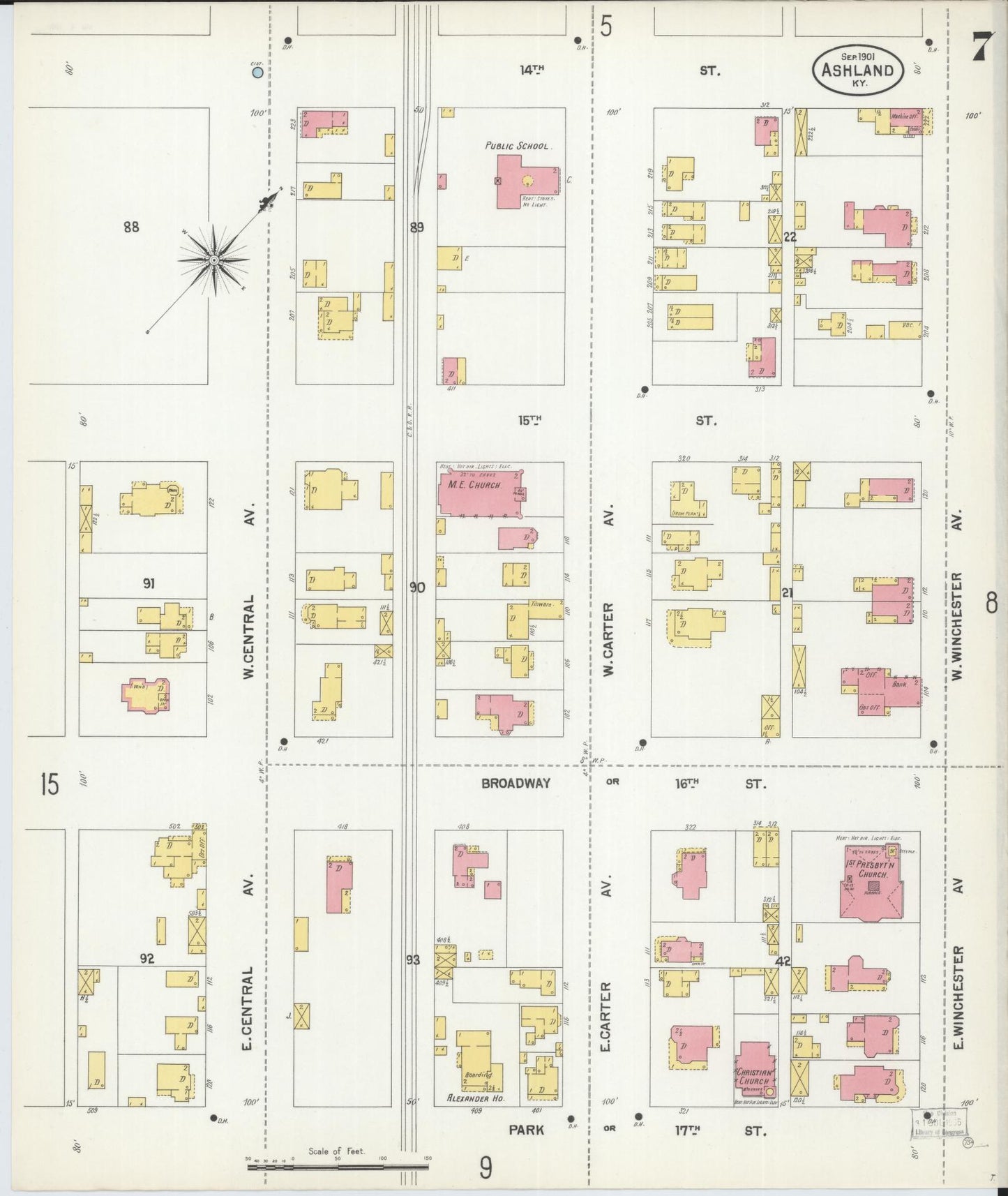 Sanborn Fire Insurance Map from Ashland, Boyd County, Kentucky (1901), Sheet #0007 - Historic Sanborn Fire Insurance Map Print, vintage old map wall art, antique decor, genealogy gift, Kentucky Kentucky map