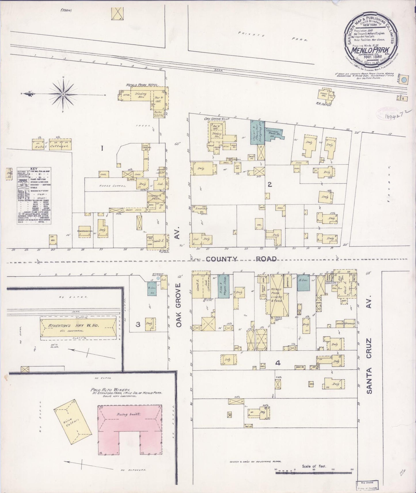 Sanborn Fire Insurance Map from Menlo Park, San Mateo County, California (1888), Sheet #0001 - Historic Sanborn Fire Insurance Map Print, vintage old map wall art, antique decor, genealogy gift, California California map