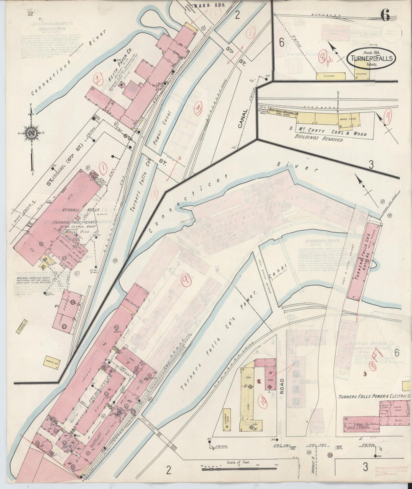 Sanborn Fire Insurance Map from Turners Falls, Franklin County, Massachusetts (1940), Sheet #0006 - Historic Sanborn Fire Insurance Map Print, vintage old map wall art, antique decor, genealogy gift, Massachusetts Massachusetts map