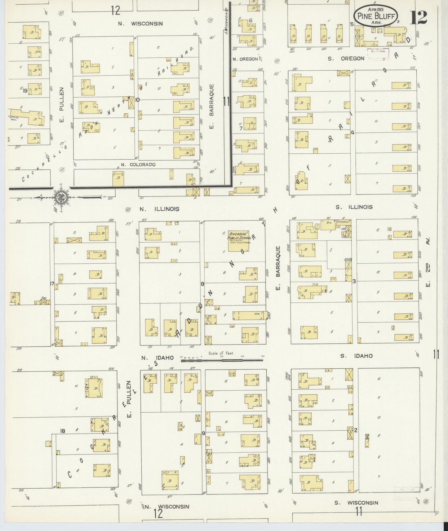 Sanborn Fire Insurance Map from Pine Bluff, Jefferson County, Arkansas (1913), Sheet #0012 - Historic Sanborn Fire Insurance Map Print, vintage old map wall art, antique decor, genealogy gift, Arkansas Arkansas map